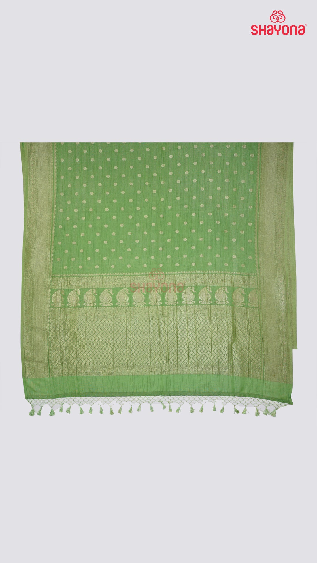 Medium Green Banarasi Georgette Khaddi Soft Silk Saree with Butti Gala, All Over Jaal Nakshi Border & Heavy Pallav