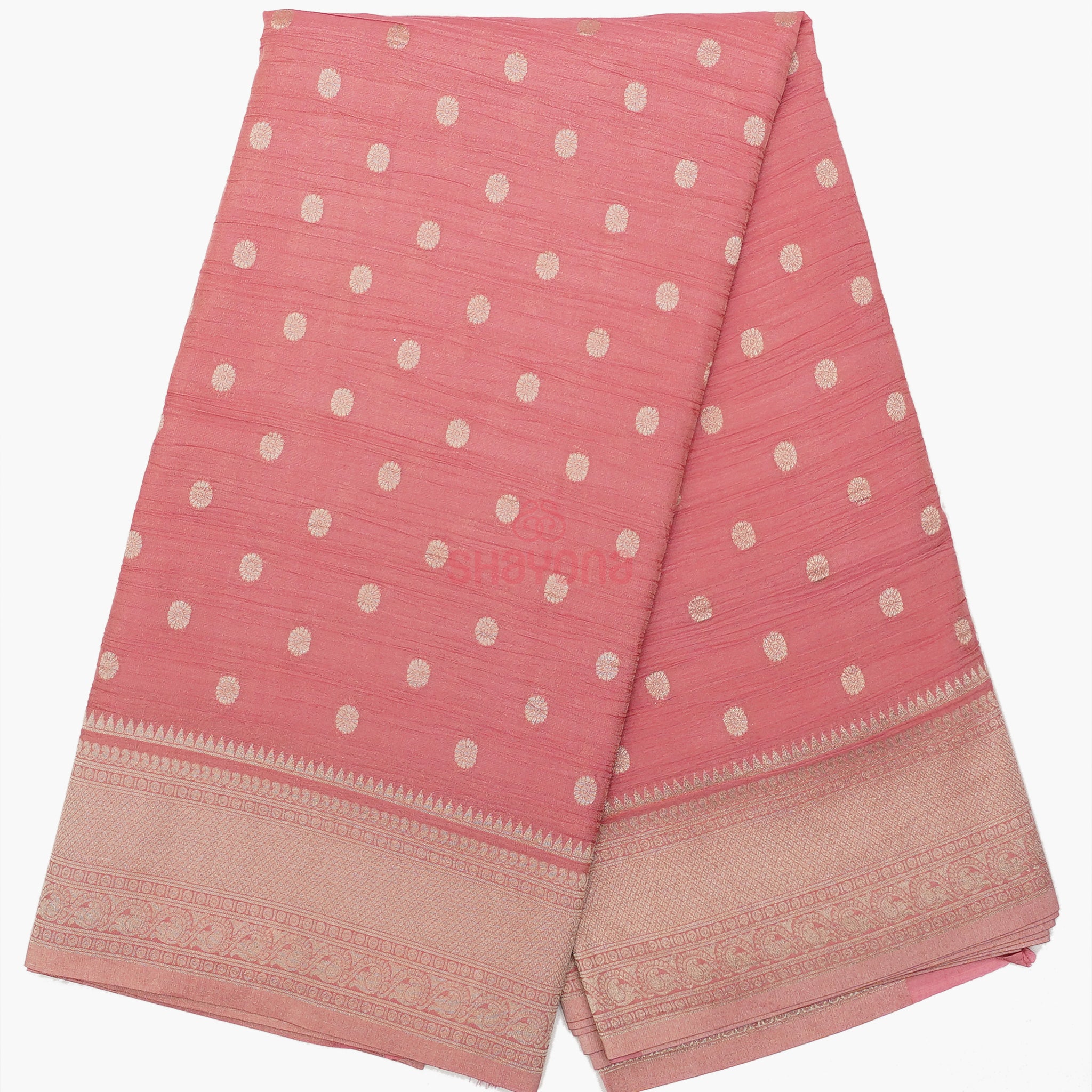 Dark Pink Banarasi Georgette Khaddi Print Saree with All Over Butti Gala, Jaal Nakshi Border & Heavy Pallav