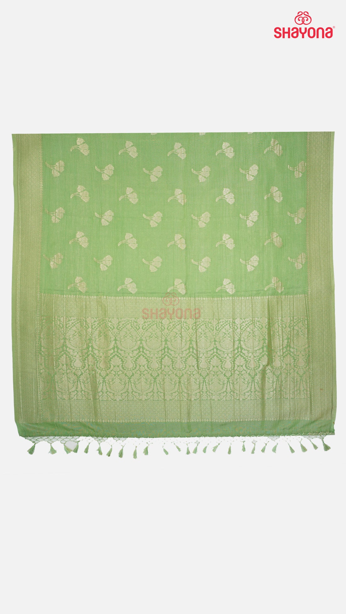 Medium Green Banarasi Georgette Khaddi Soft Silk Saree with Butta Gala, Jaal Nakshi Border & Heavy Pallav