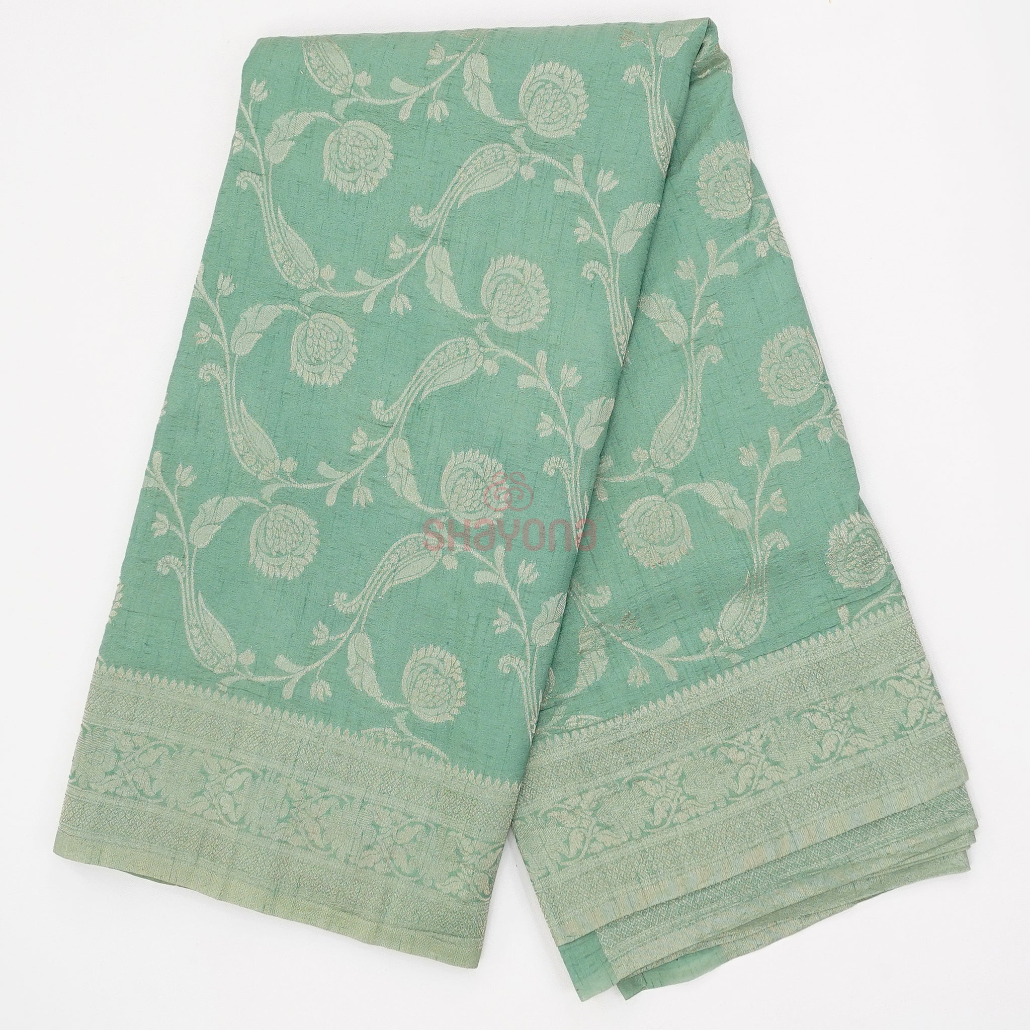 Aqua Banarasi Georgette Khaddi Print Saree with All Over Jaal, Nakshi Border & Heavy Pallav