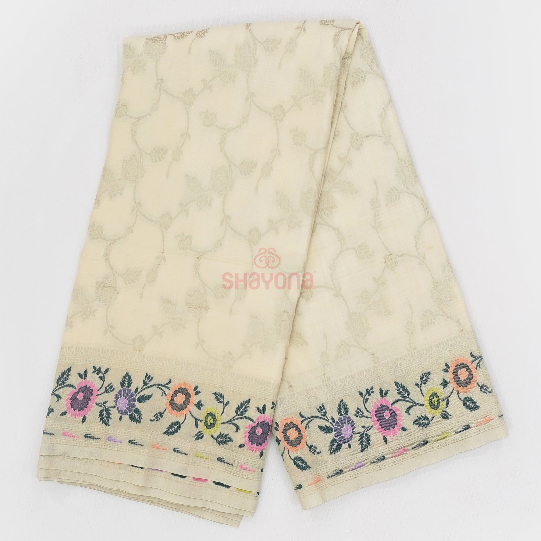 Ivory Banarasi Georgette Soft Silk Saree with Minakari Jaal Gala & Heavy Pallav