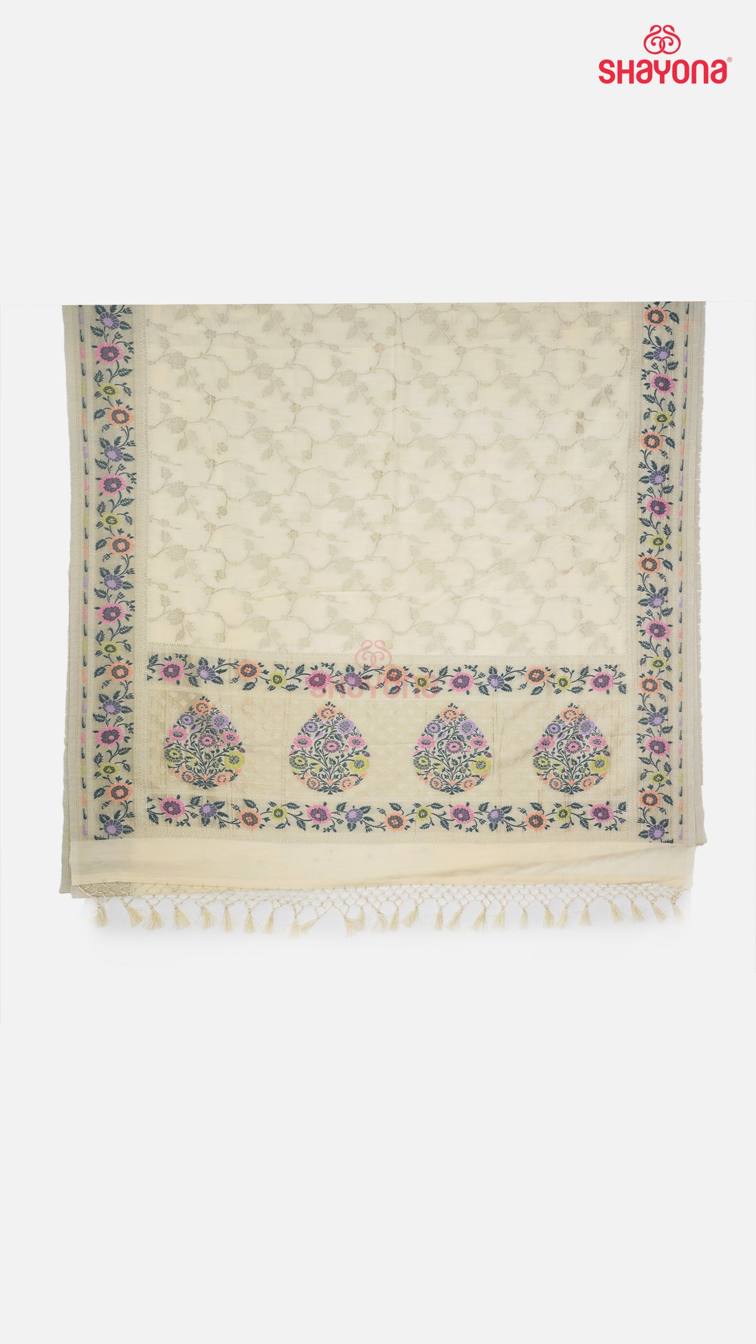 Ivory Banarasi Georgette Soft Silk Saree with Minakari Jaal Gala & Heavy Pallav