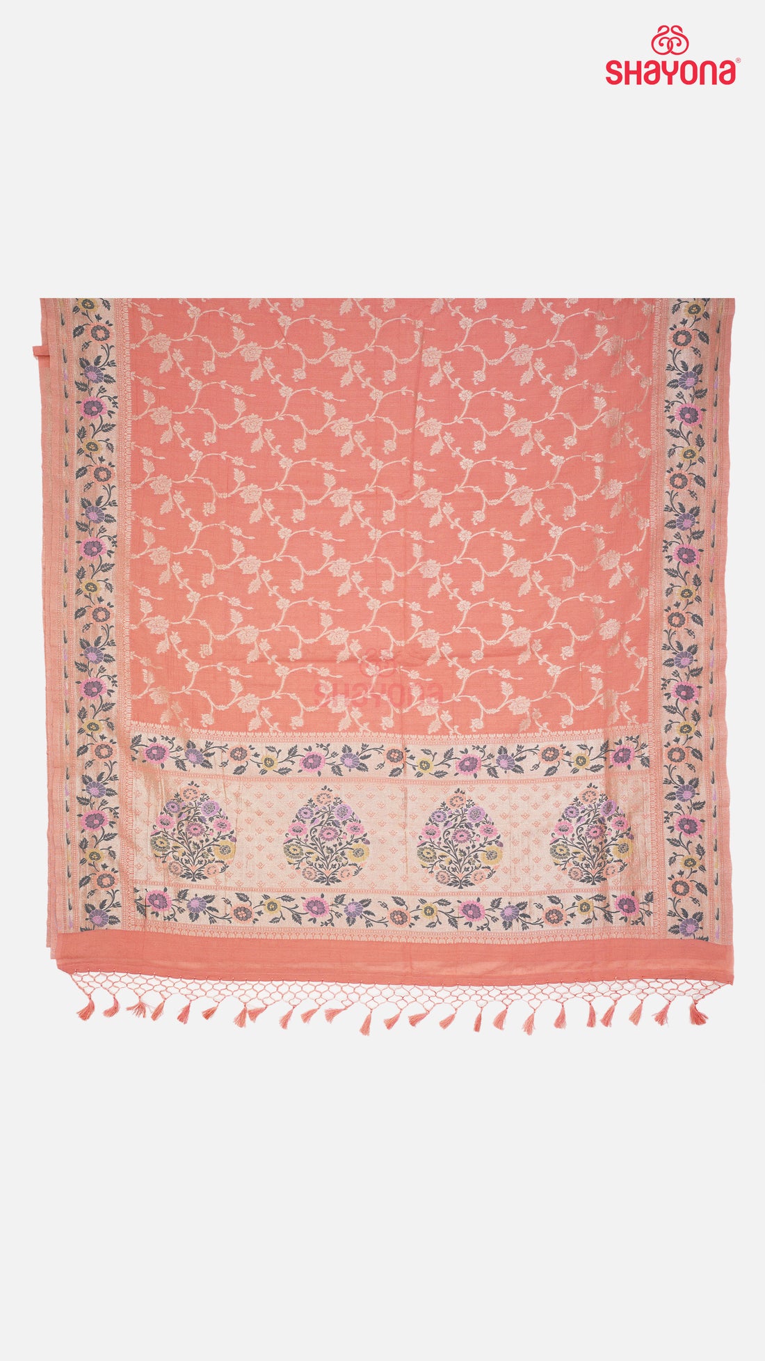 Light Coral Banarasi Georgette Khaddi Soft Silk Saree with Minakari Jaal Gala & Heavy Pallav