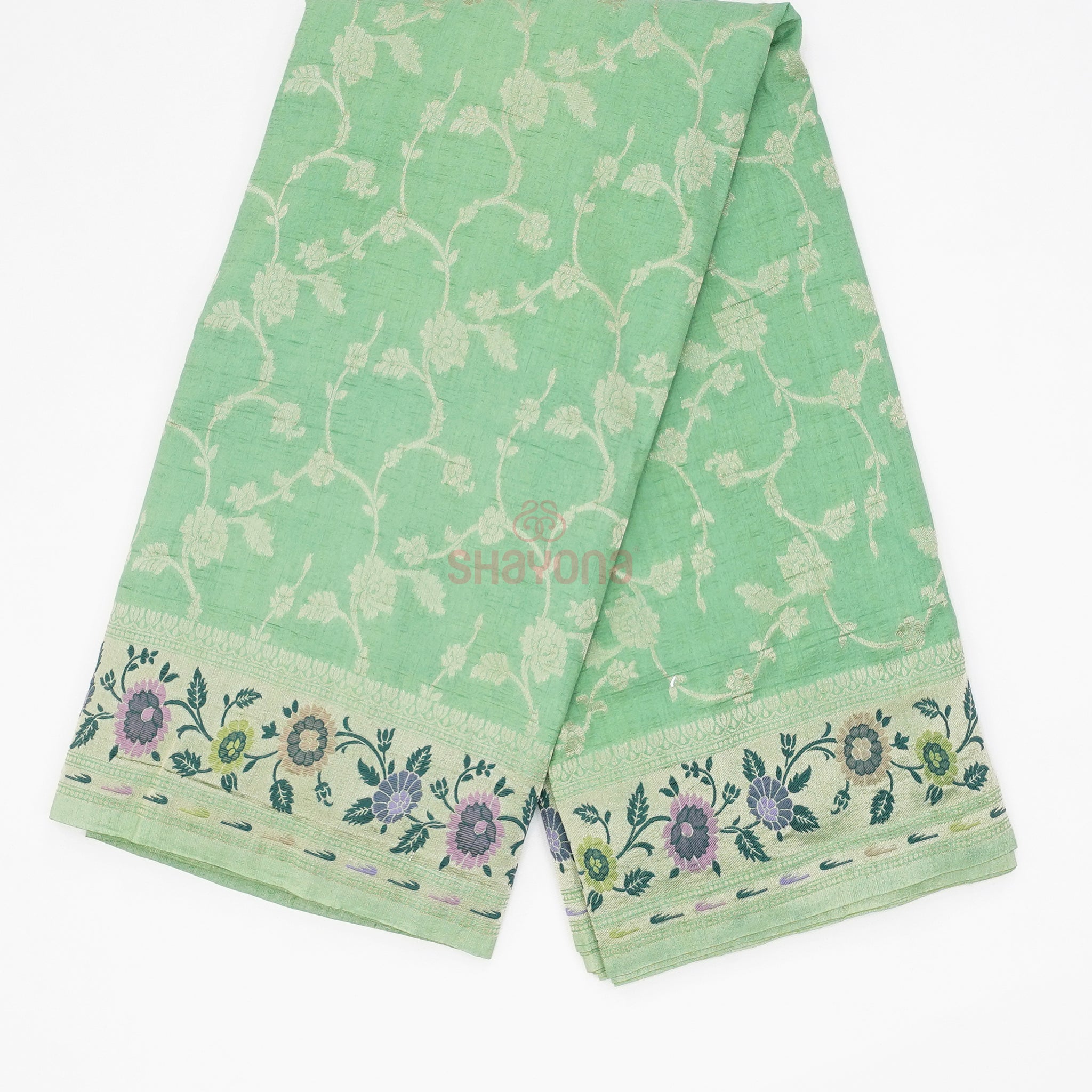 Light Green Banarasi Georgette Khaddi Print Soft Silk Saree with Minakari Jaal Gala, Nakshi Border & Heavy Pallav