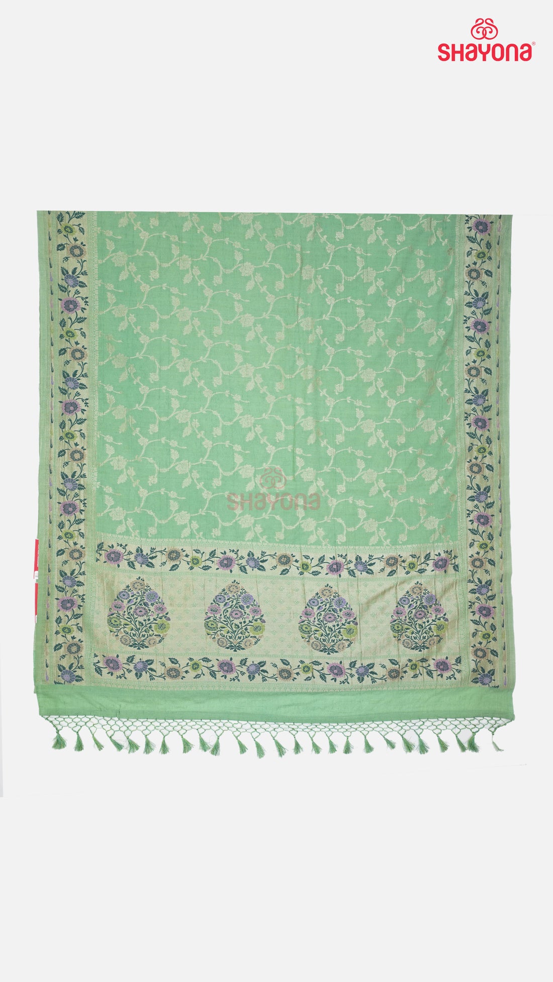 Light Green Banarasi Georgette Khaddi Print Soft Silk Saree with Minakari Jaal Gala, Nakshi Border & Heavy Pallav