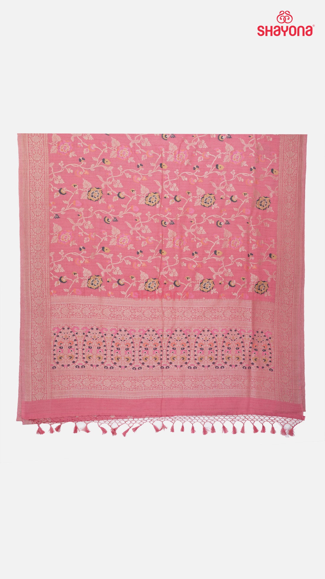 Dark Pink Banarasi Georgette Soft Silk Saree with Minakari Jaal Gala & Heavy Pallav