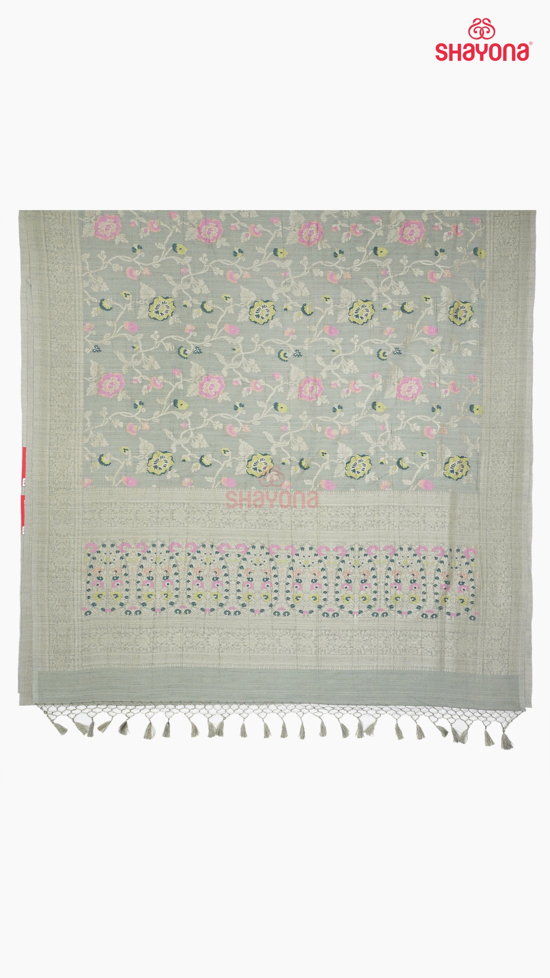 Elegant Gray Banarasi Georgette Khaddi Soft Silk Saree with Minakari Jaal Gala, Nakshi Border & Heavy Pallav