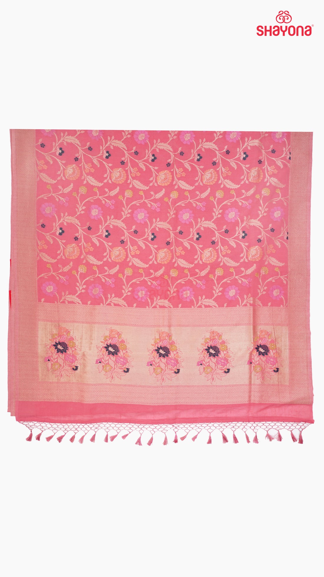 Dark Pink Banarasi Georgette Soft Silk Saree with Minakari Jaal Gala & Heavy Pallav