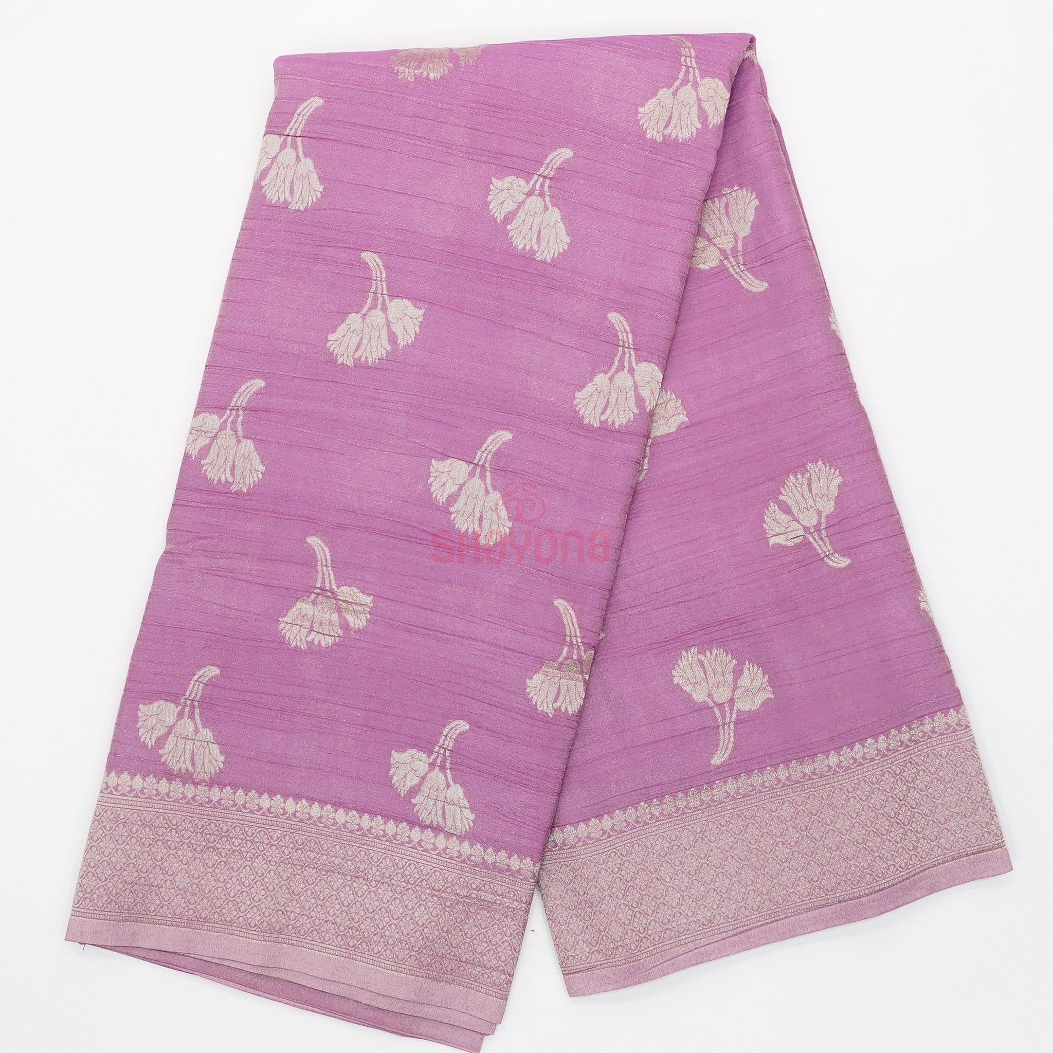Purple Banarasi Georgette Khaddi Print Soft Silk Saree with Butta Gala, Jaal Nakshi Border & Heavy Pallav