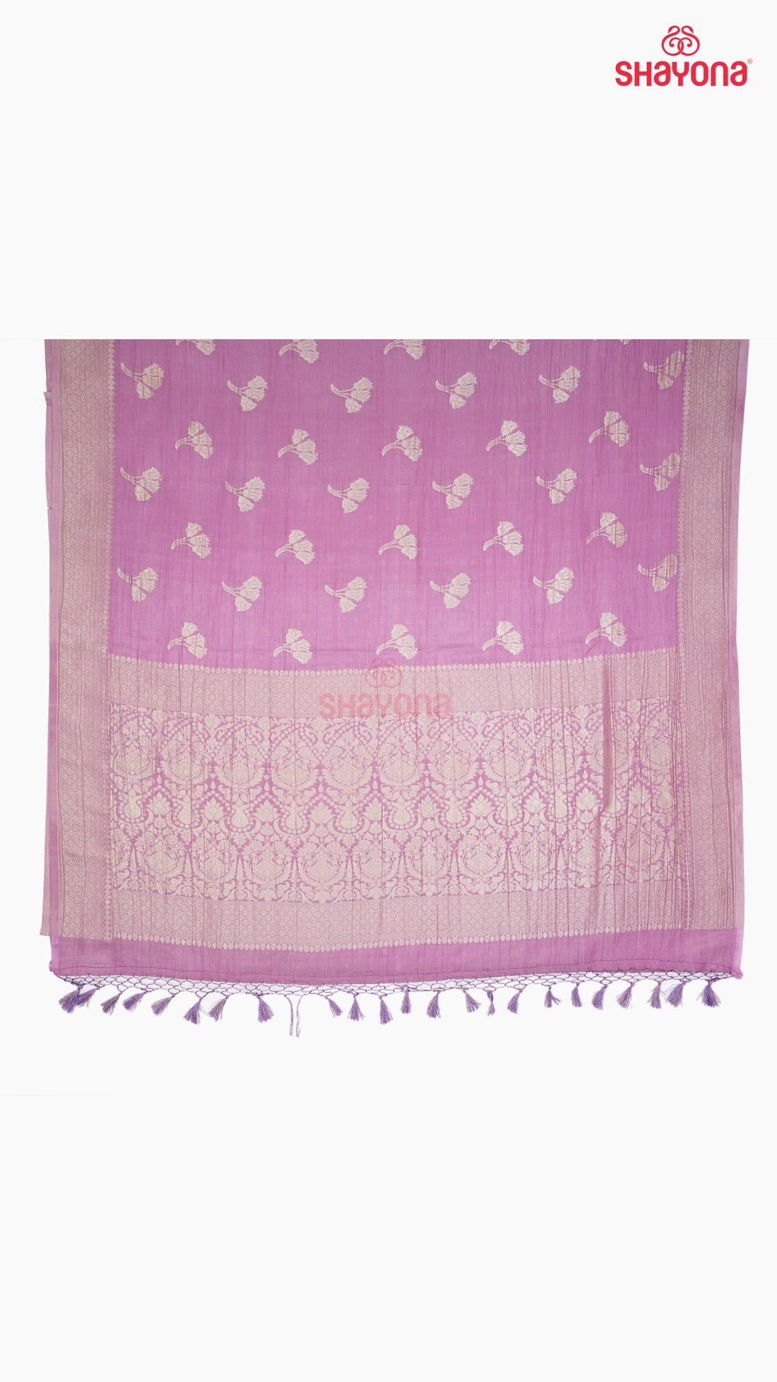 Purple Banarasi Georgette Khaddi Print Soft Silk Saree with Butta Gala, Jaal Nakshi Border & Heavy Pallav
