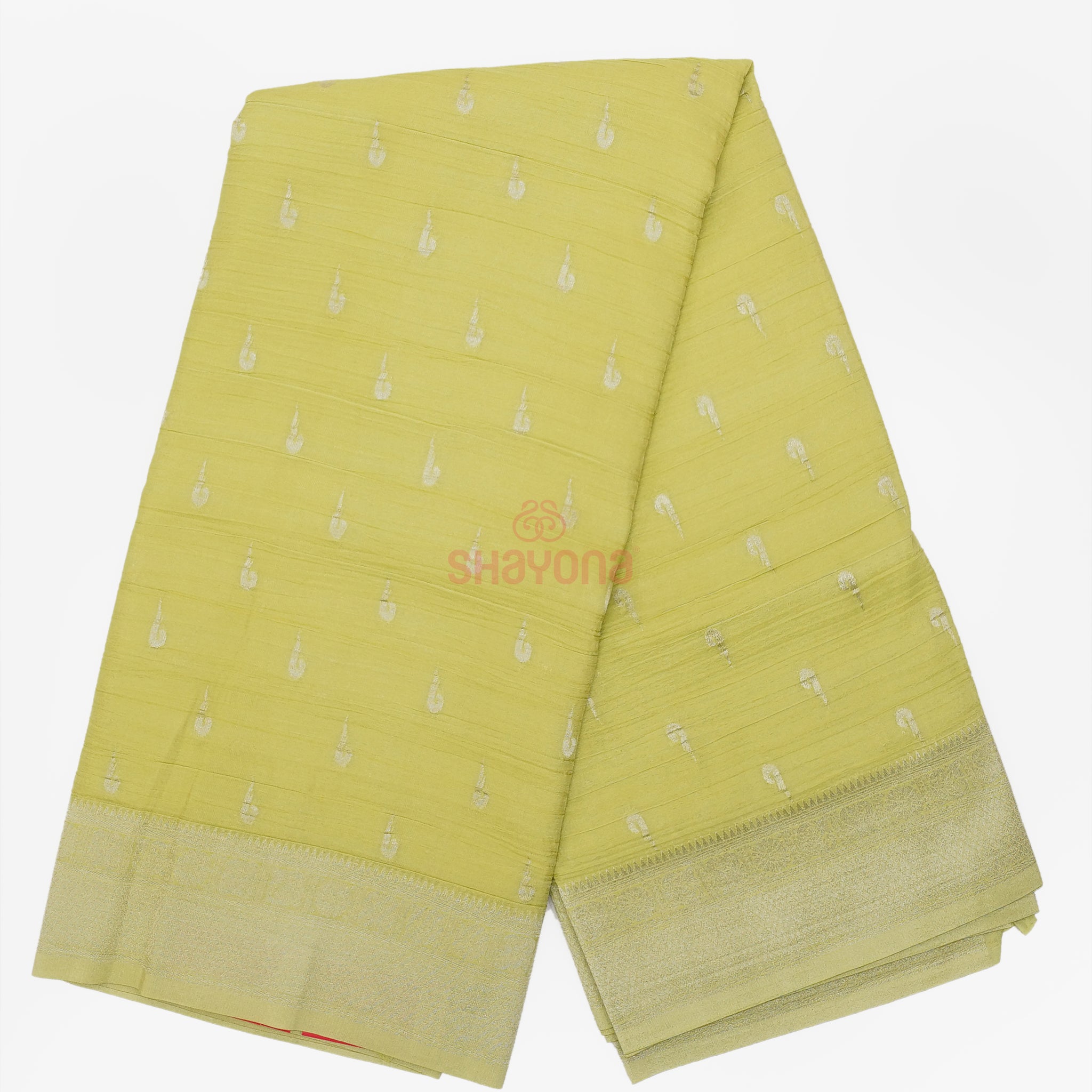 Light Olive Banarasi Georgette Khaddi Soft Silk Saree with Butti Gala, Jaal Nakshi Border & Heavy Pallav