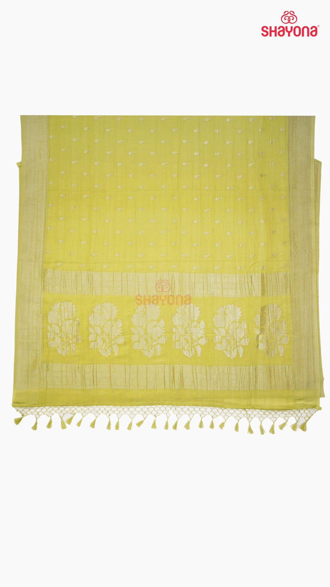Light Olive Banarasi Georgette Khaddi Soft Silk Saree with Butti Gala, Jaal Nakshi Border & Heavy Pallav