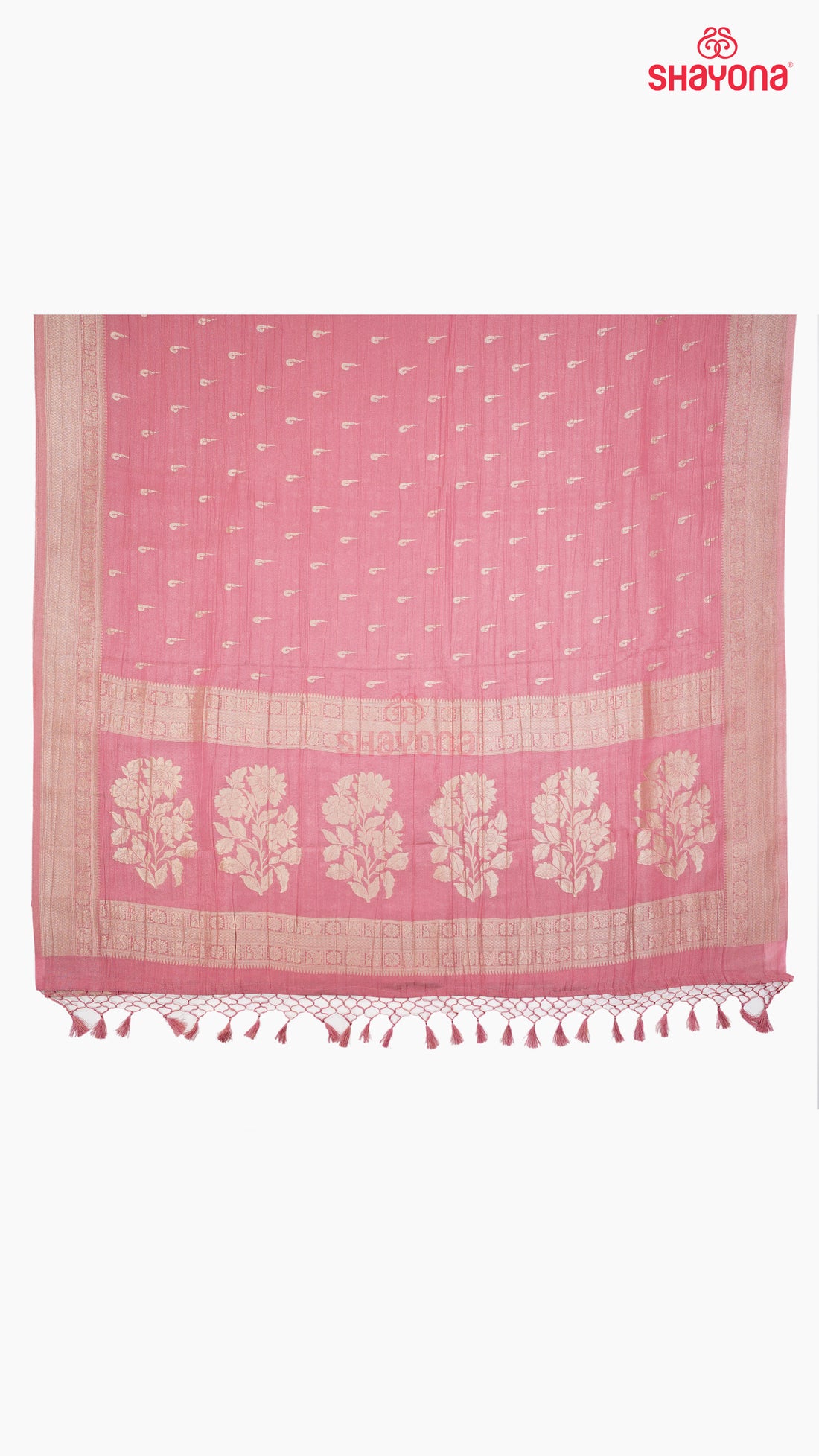 Dark Pink Banarasi Georgette Khaddi Print Saree with Butti Gala, All Over Jaal Nakshi Border & Heavy Pallav