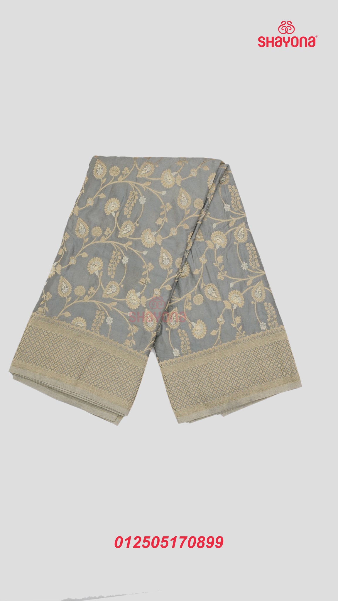 Gray Banarasi Georgette Khaddi Print Saree with All Over Jaal, Nakshi Border & Heavy Pallav
