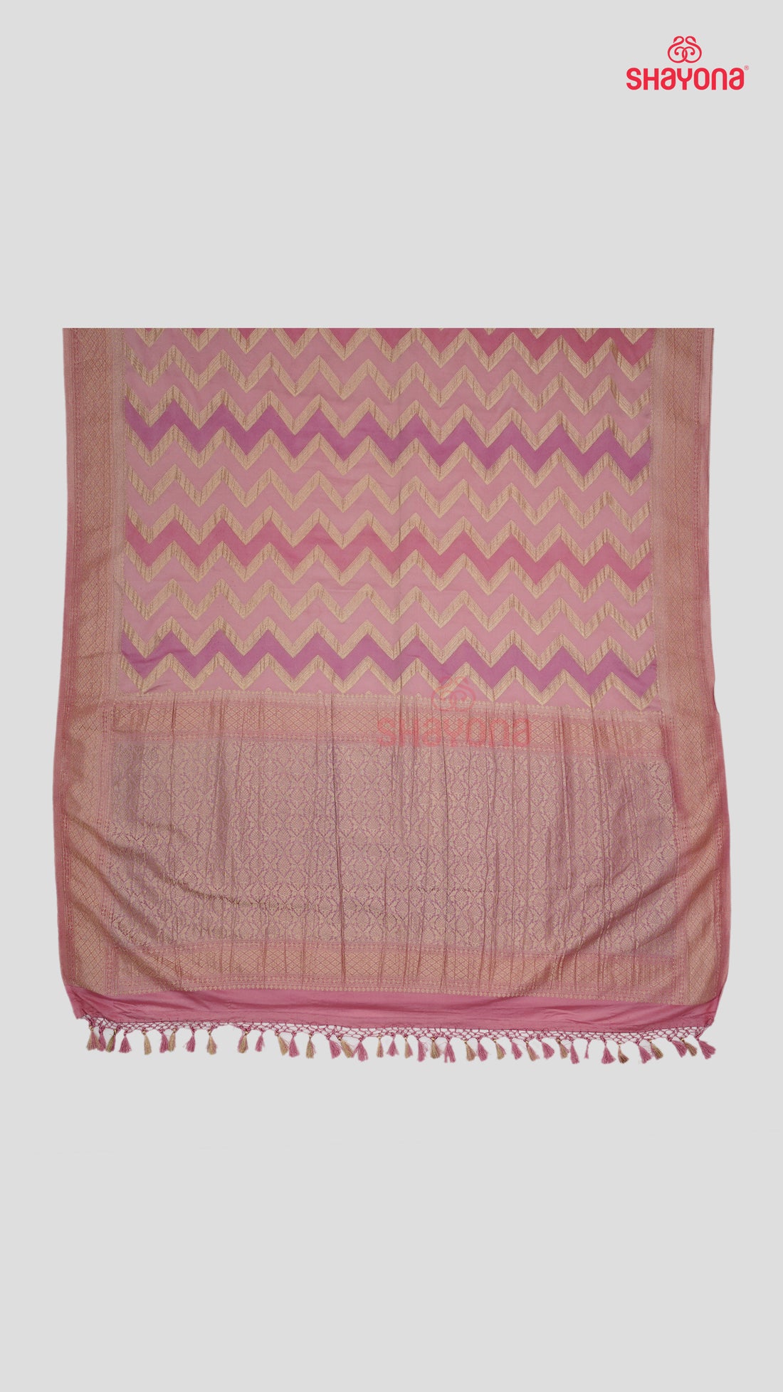 Dark Pink & Light Pink Banarasi Georgette Khaddi Print Saree with Golden Leheriya, Jaal Weave & Heavy Pallav