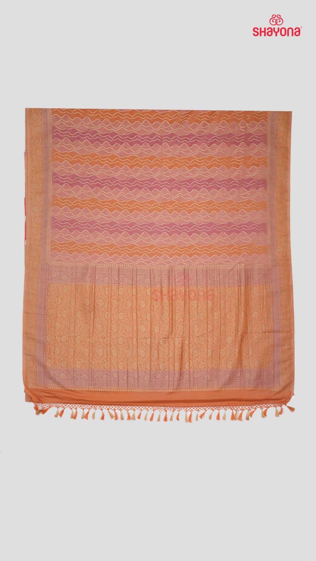 Light Coral Banarasi Georgette Khaddi Soft Silk Saree with Lehariya Gala, Jaal Nakshi Border & Heavy Pallav