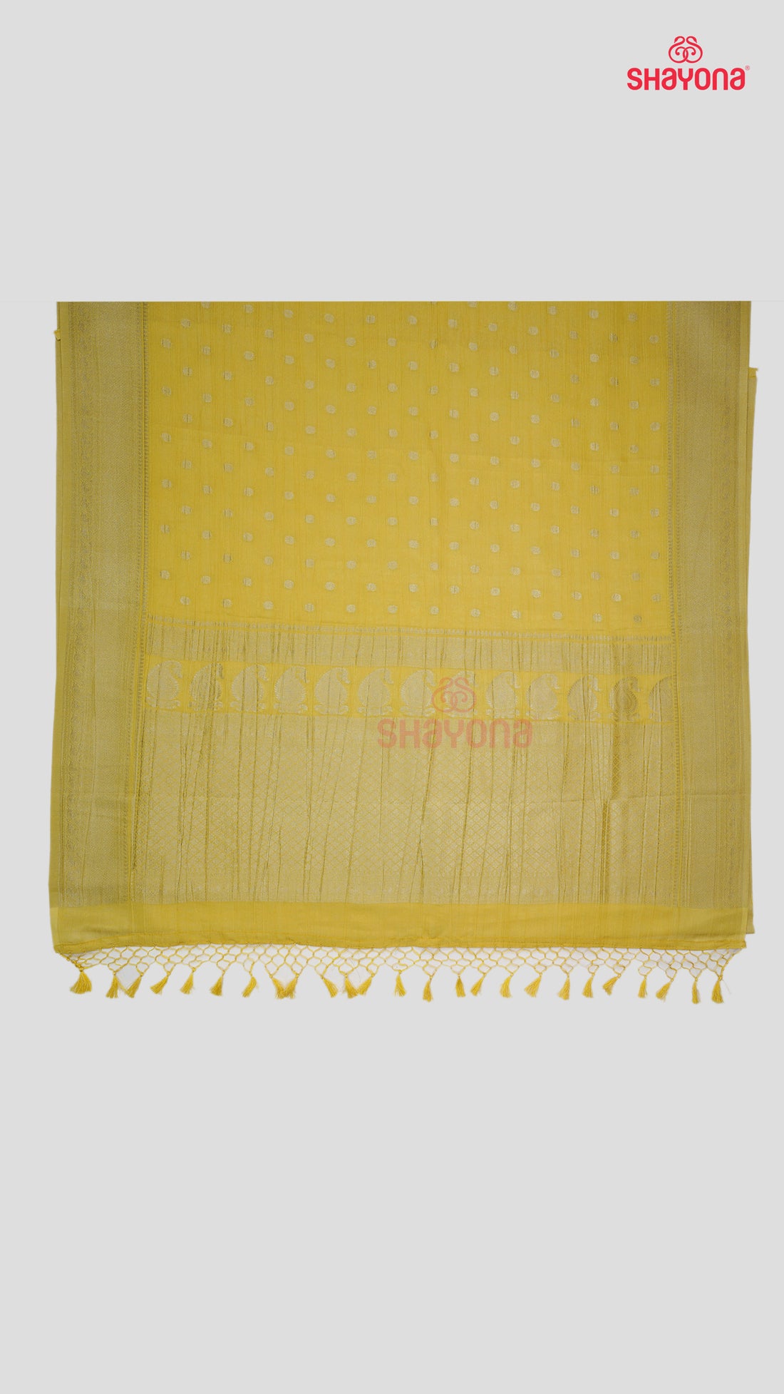 Yellow Gold Banarasi Georgette Khaddi Soft Silk Saree with Butta Gala, Jaal Nakshi Border & Heavy Pallav