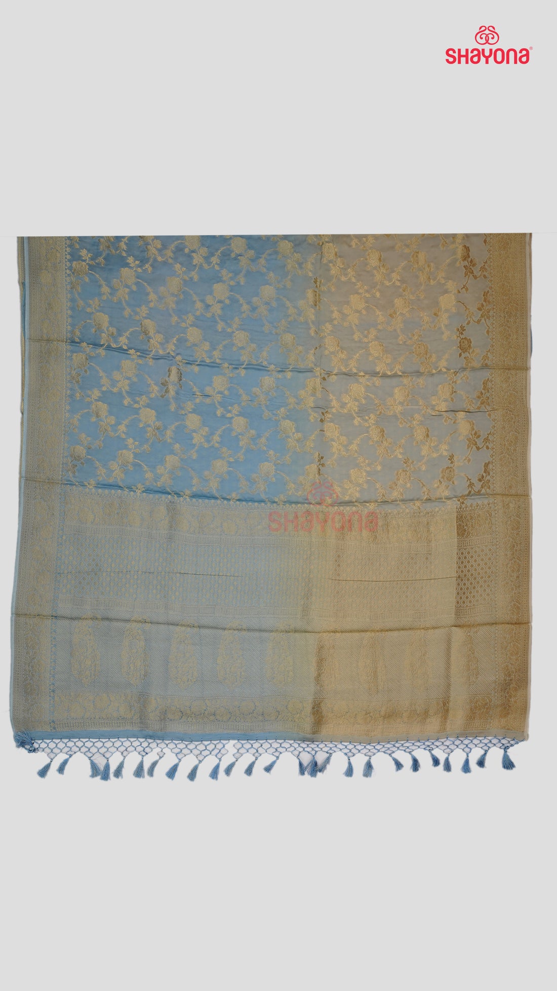 Graceful Light Blue & Sage Green Banarasi Soft Silk Saree with All Over Jaal Gala, Nakshi Border & Heavy Pallav