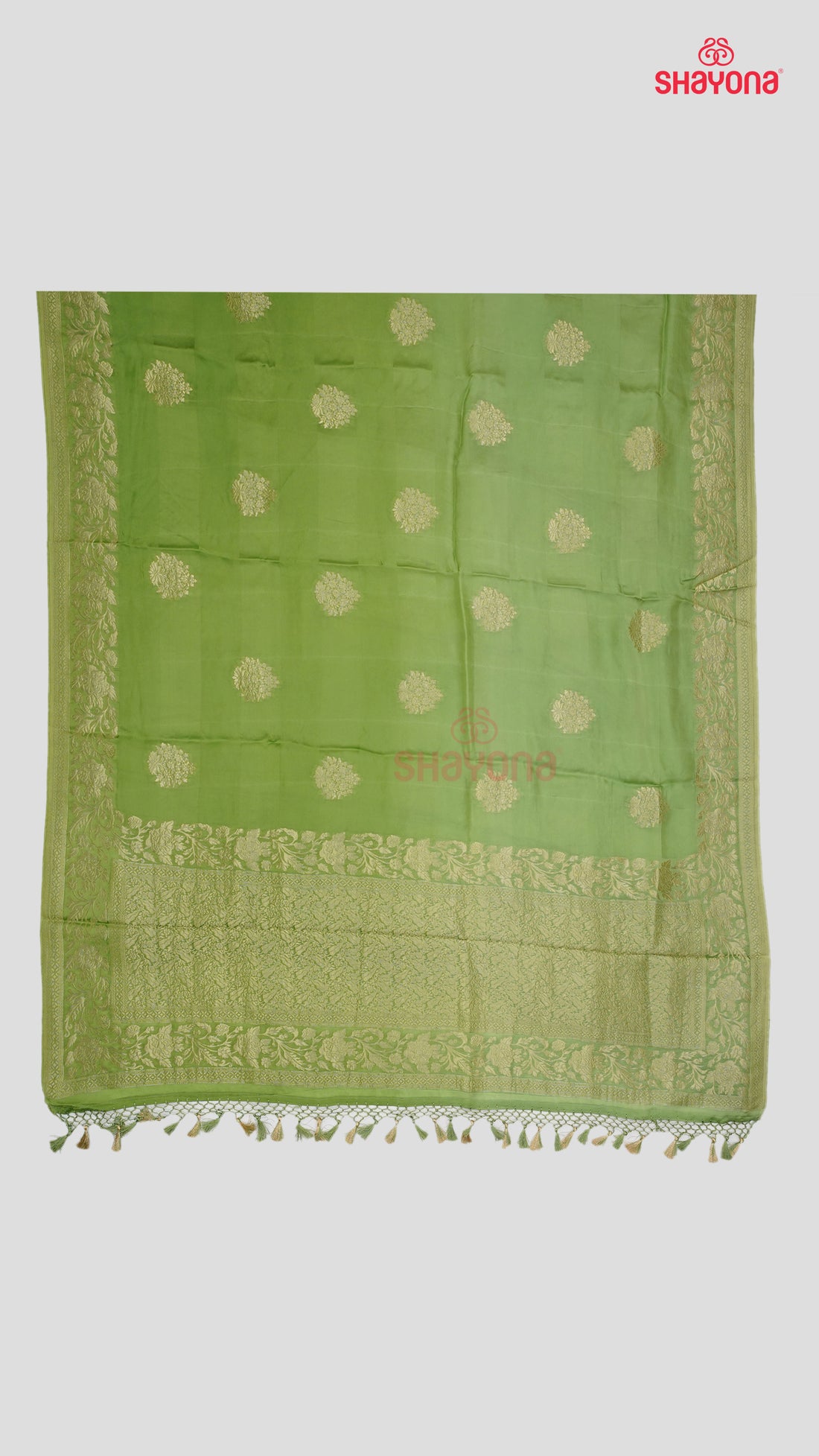 Green Banarasi Georgette Khaddi Soft Silk Saree with Butta Gala, Jaal Nakshi Border & Heavy Pallav