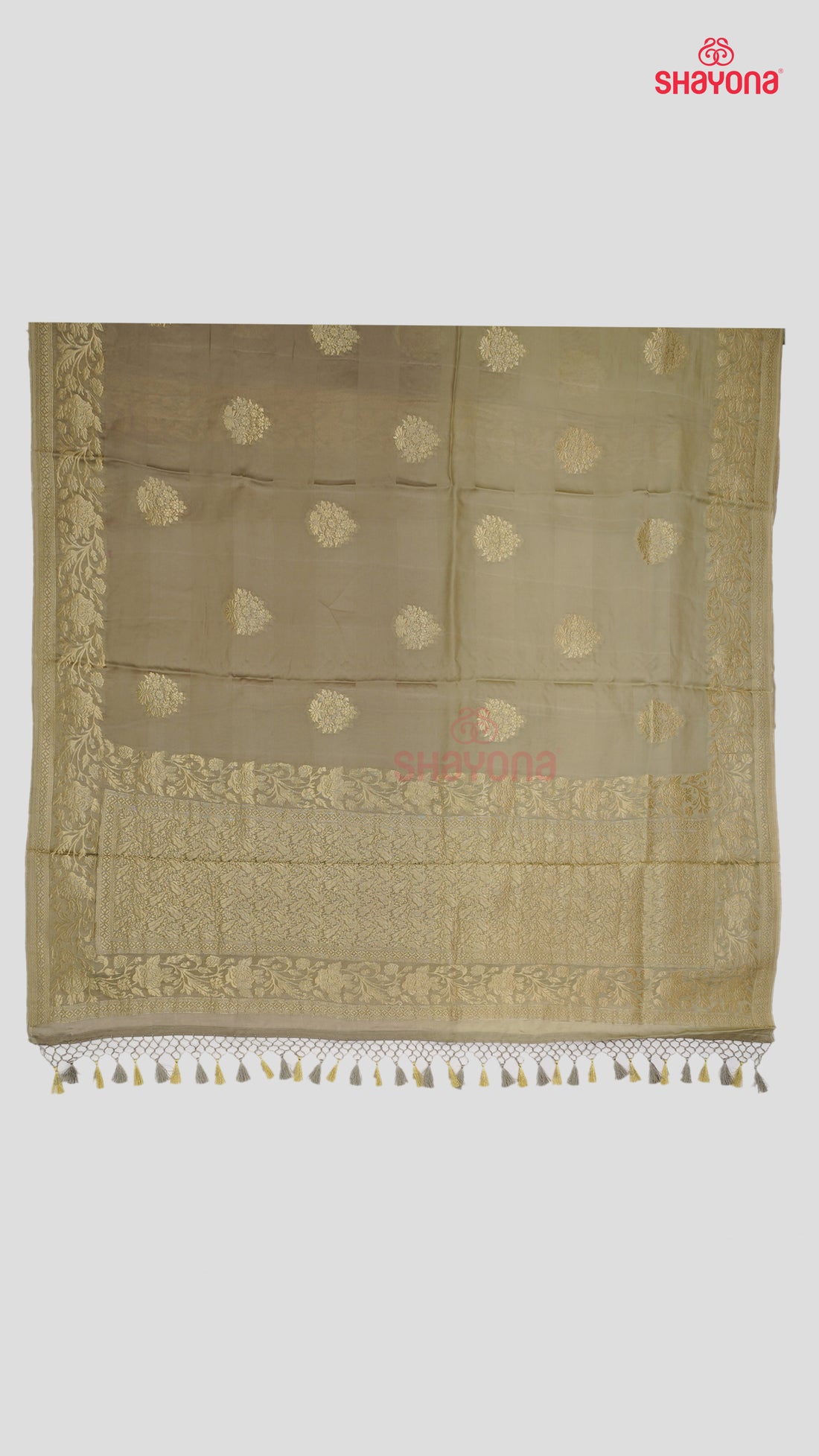 Dark Sage Green Banarasi Georgette Khaddi Soft Silk Saree with Butta in Gala, Jaal Nakshi Border & Heavy Pallav