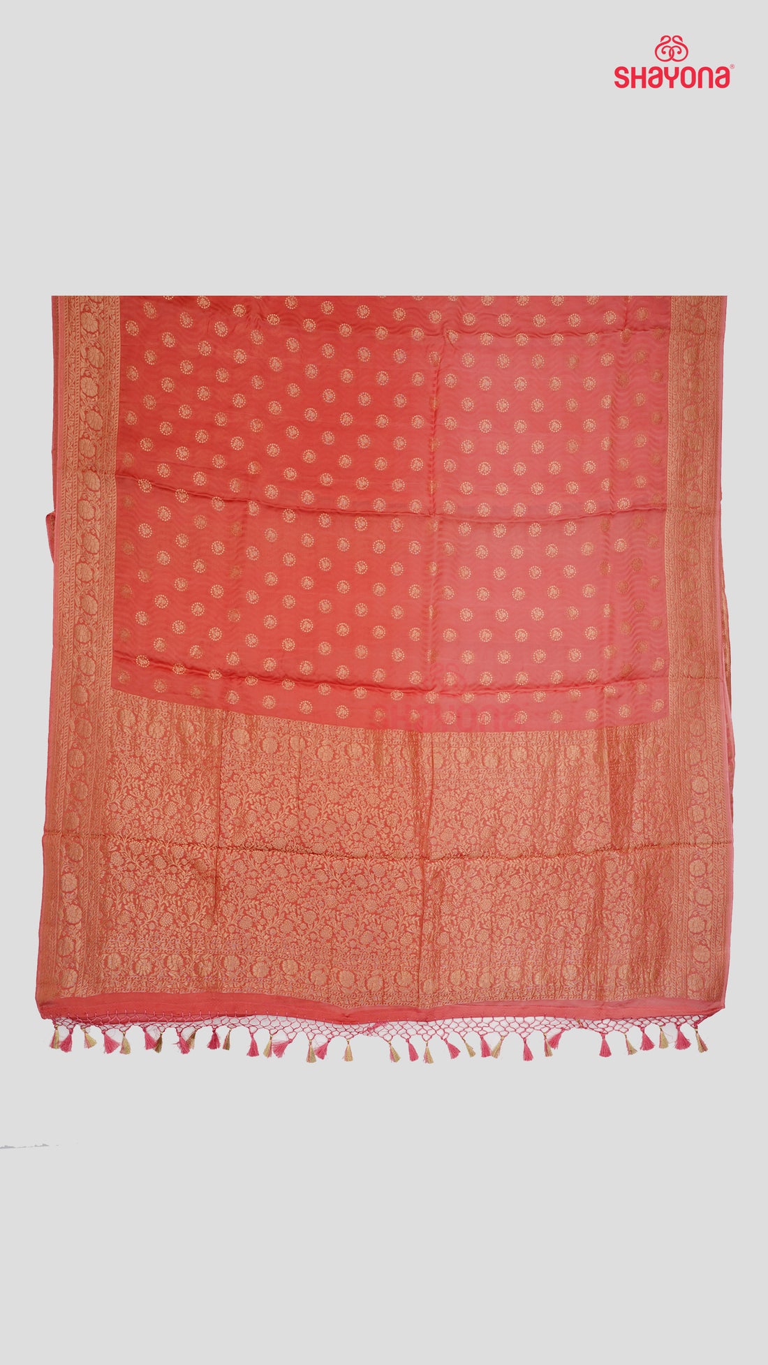 Pale Violet Red Banarasi Georgette Khaddi Print Soft Silk Saree with Leheriya Style Butta Gala, Jaal Nakshi Border & Heavy Pallav