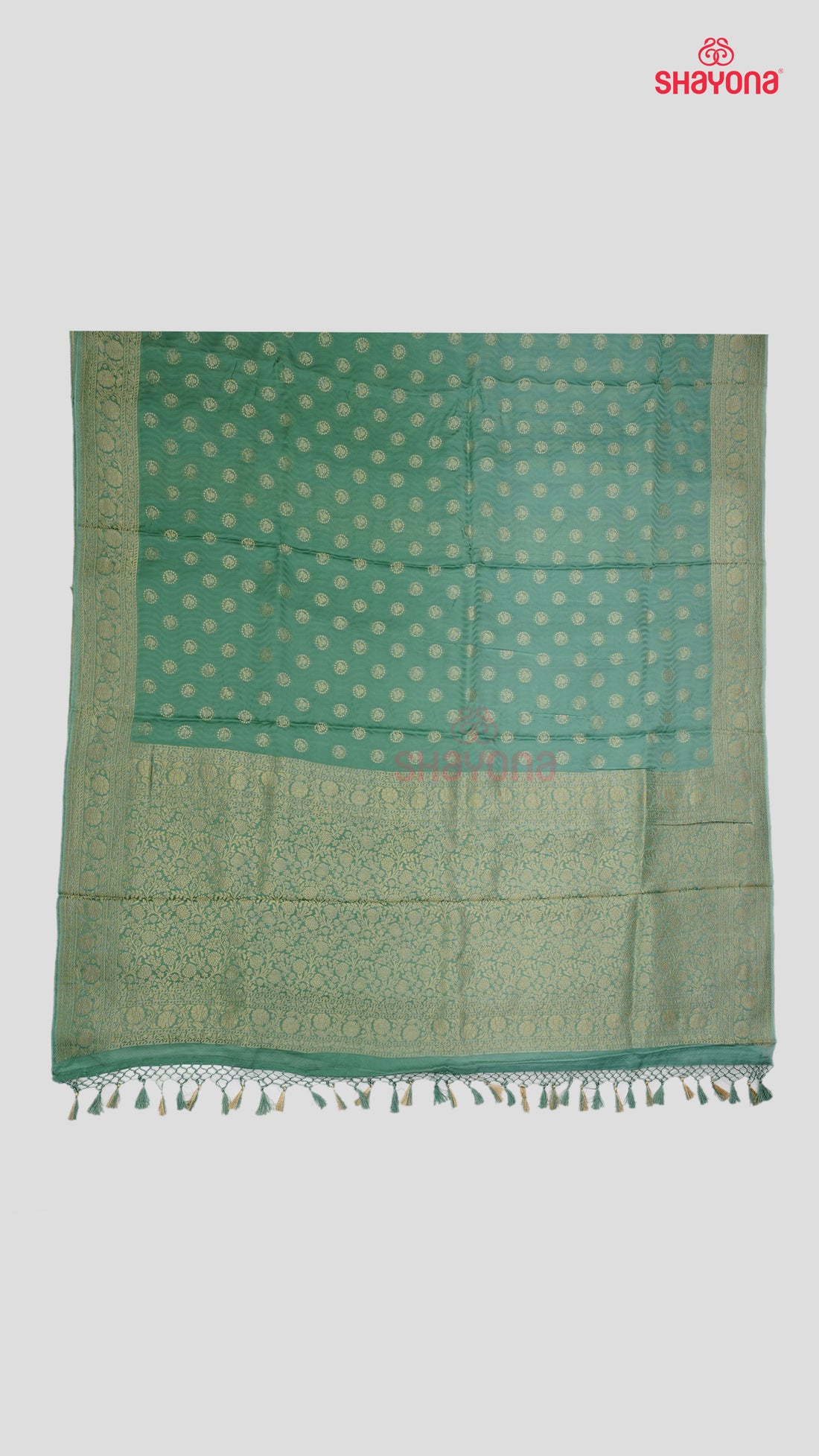 Grayish Cyan Banarasi Georgette Khaddi Soft Silk Saree with Butta in Gala, Jaal Nakshi Border & Heavy Pallav