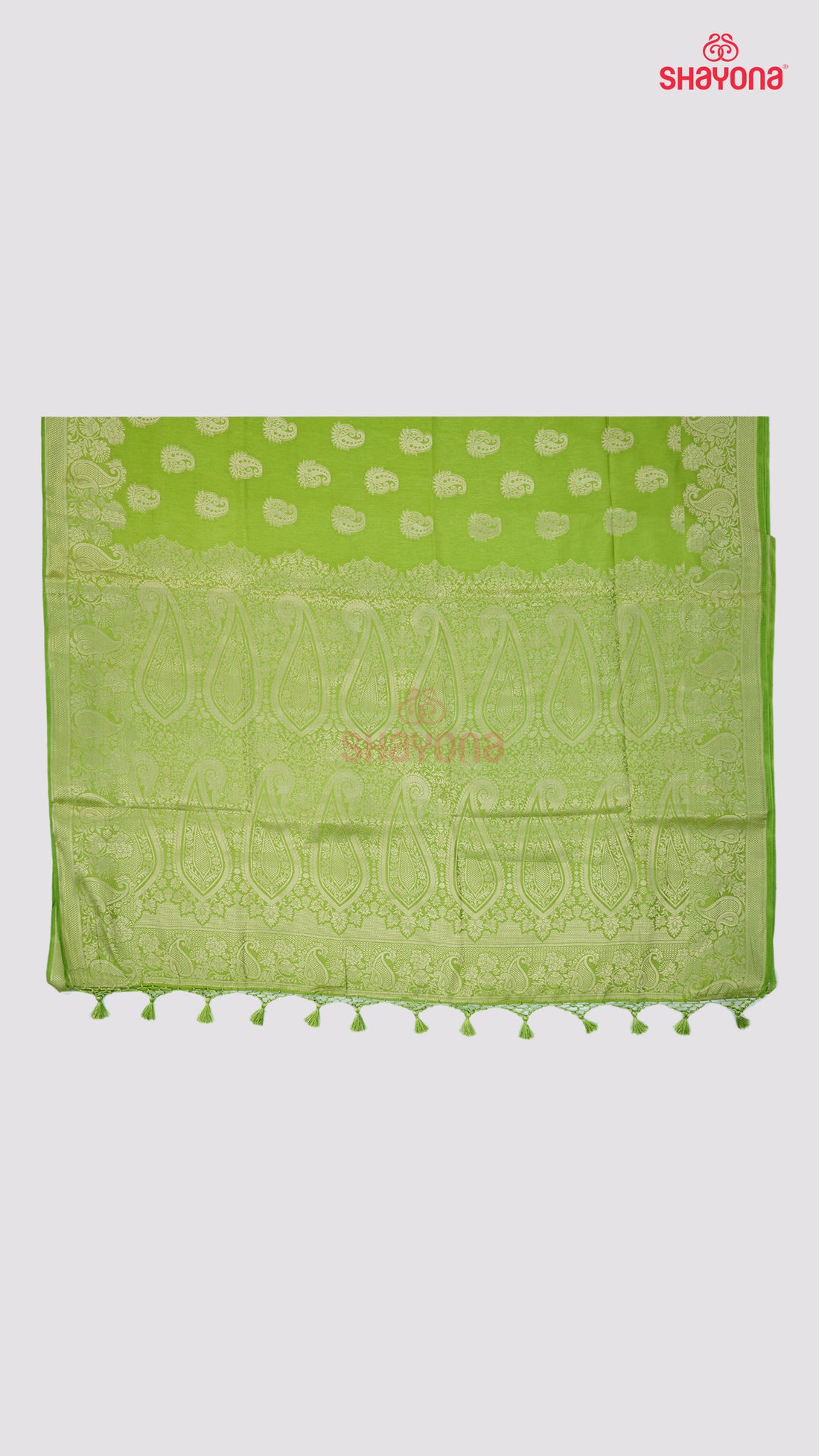 Medium Olive Banarasi Soft Silk Saree with Golden Butta Jaal & Nakshi Border
