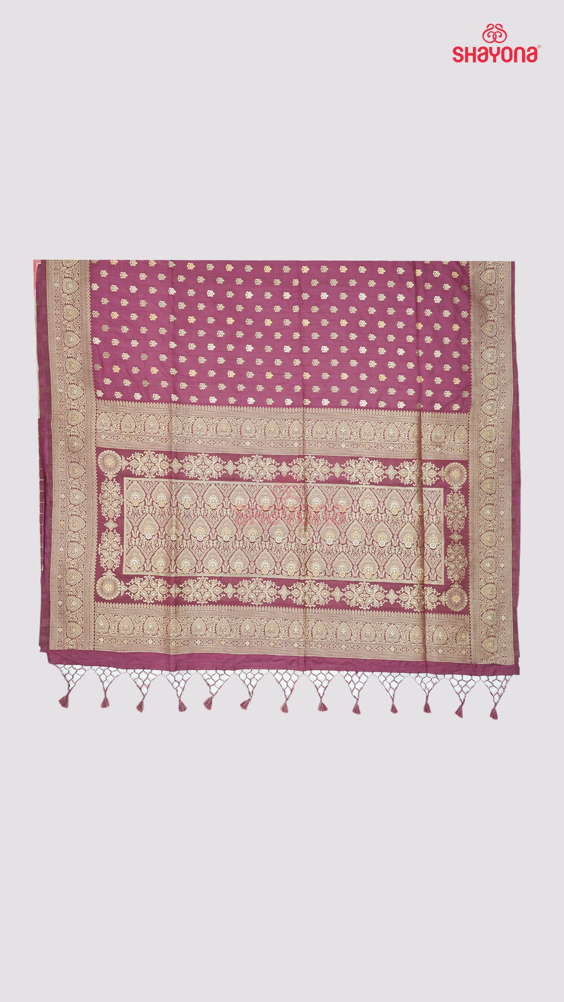 Magenta Banarasi Soft Silk Saree with Golden Buttis & Heavy Minakari Nakshi Border
