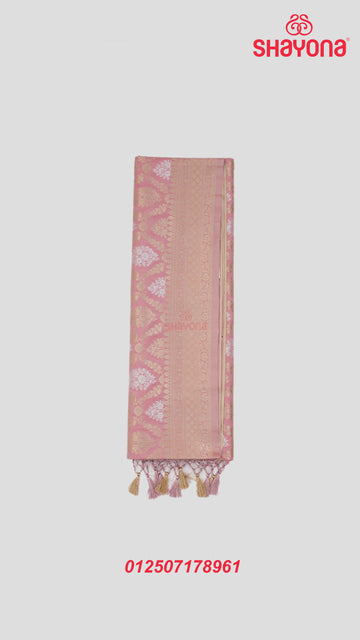 Pink Banarasi Silk Ashavali Saree with Minakari Butta & Jaal Work in Gala, Nakshi Border & Heavy Pallav
