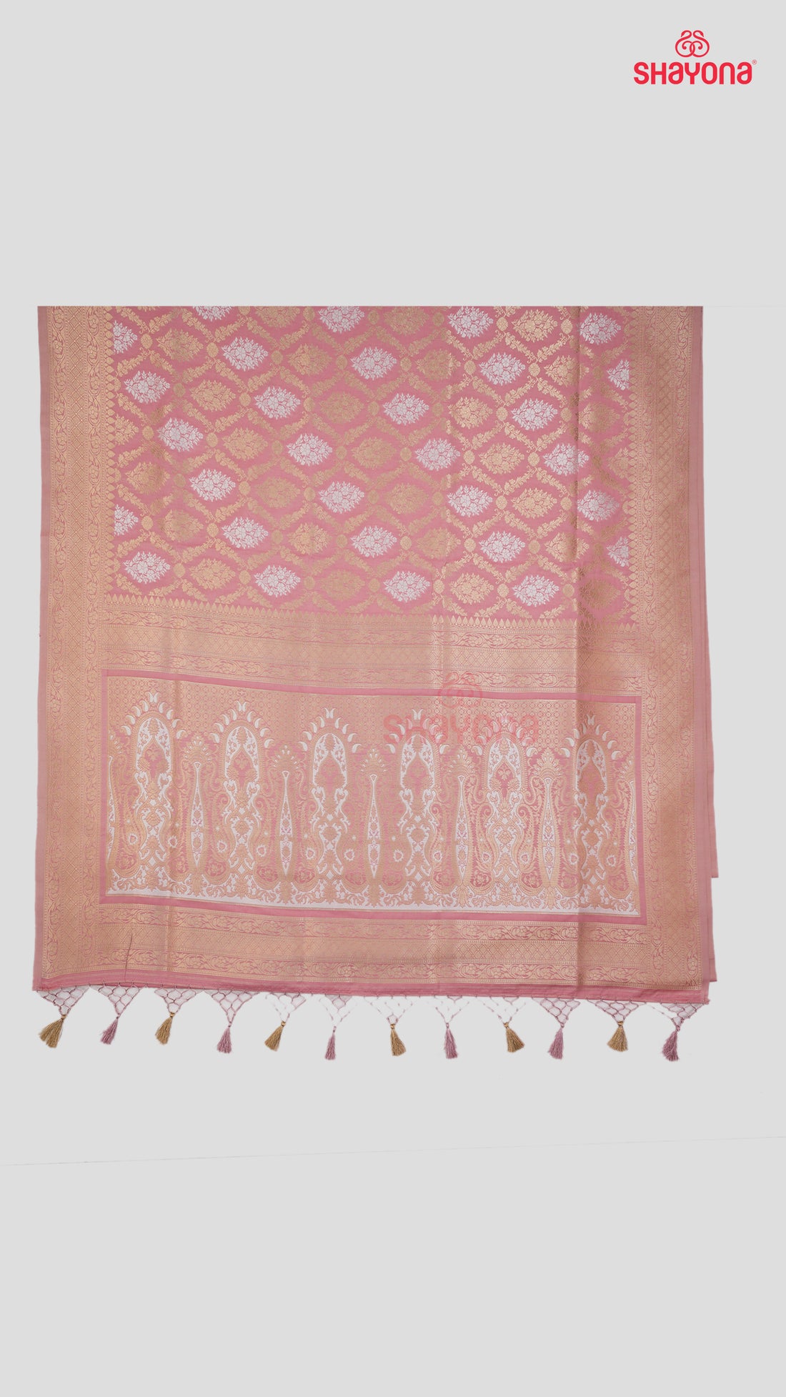 Pink Banarasi Silk Ashavali Saree with Minakari Butta & Jaal Work in Gala, Nakshi Border & Heavy Pallav