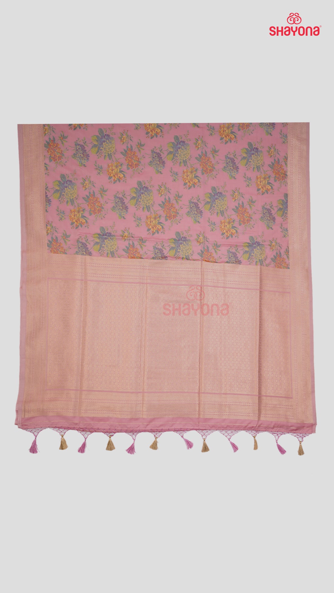 Pink Banarasi Silk Ashavali Saree with Butti & Floral Jaal in Gala