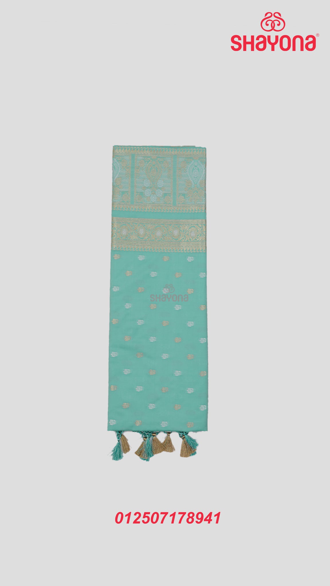 Aqua Banarasi Silk Ashavali Saree with All Over Minakari Butti & Heavy Nakshi Pallav