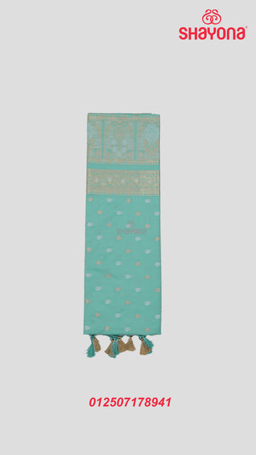 Aqua Banarasi Silk Ashavali Saree with All Over Minakari Butti & Heavy Nakshi Pallav
