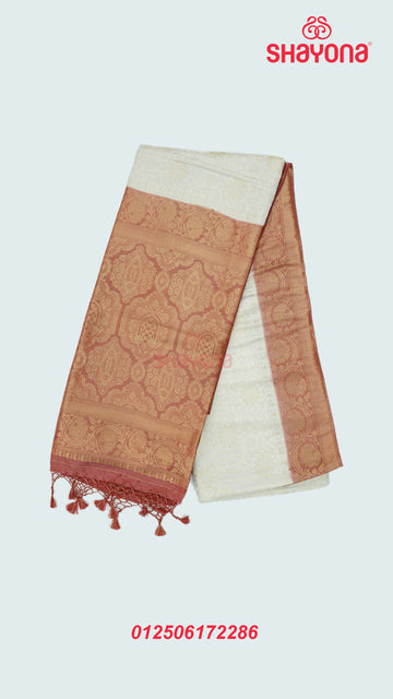 Ivory & Onion Banarasi Soft Silk Saree with Golden Butta Jaal and Rich Nakshi Pallav