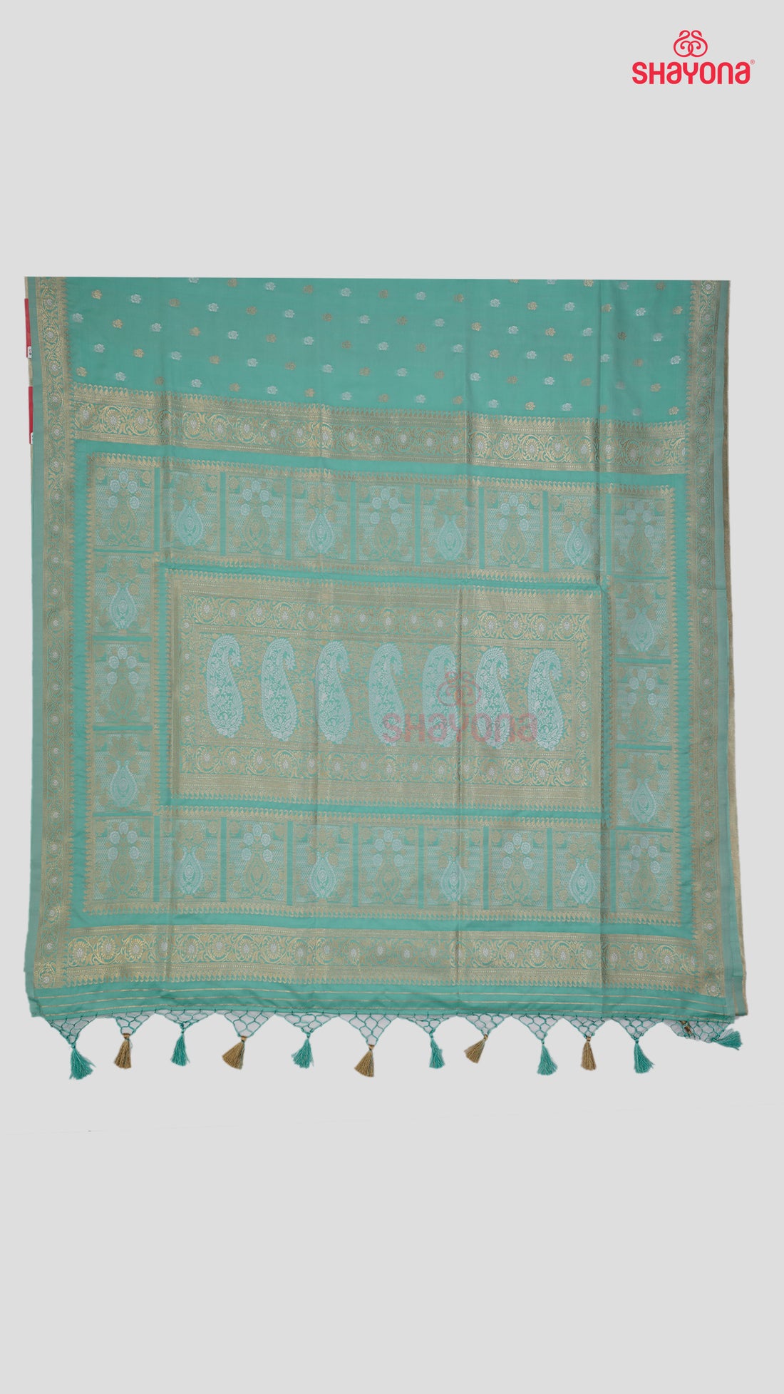Aqua Banarasi Silk Ashavali Saree with All Over Minakari Butti & Heavy Nakshi Pallav