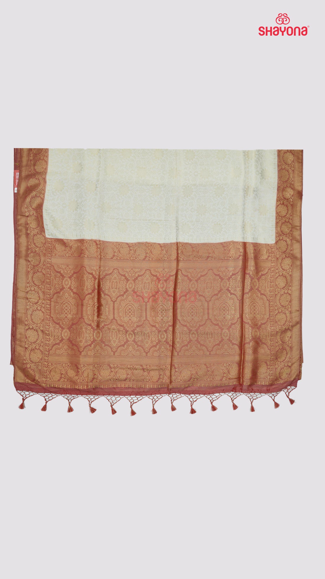 Ivory & Onion Banarasi Soft Silk Saree with Golden Butta Jaal and Rich Nakshi Pallav