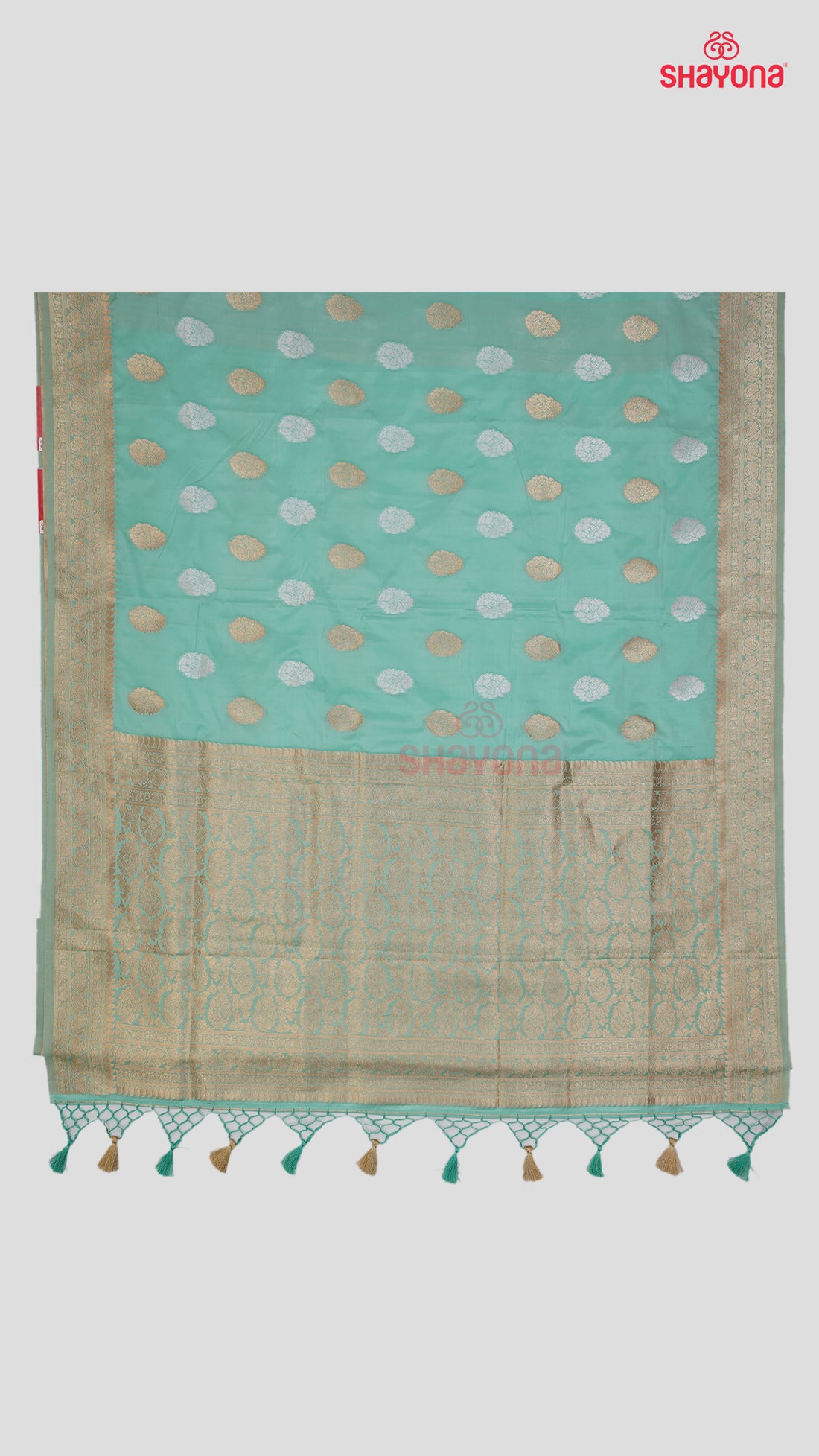Aqua Banarasi Silk Ashavali Saree with Butta Gala & Heavy Pallav