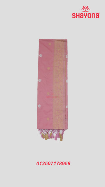 Pink Banarasi Silk Ashavali Saree with Minakari Butta & Nakshi Border