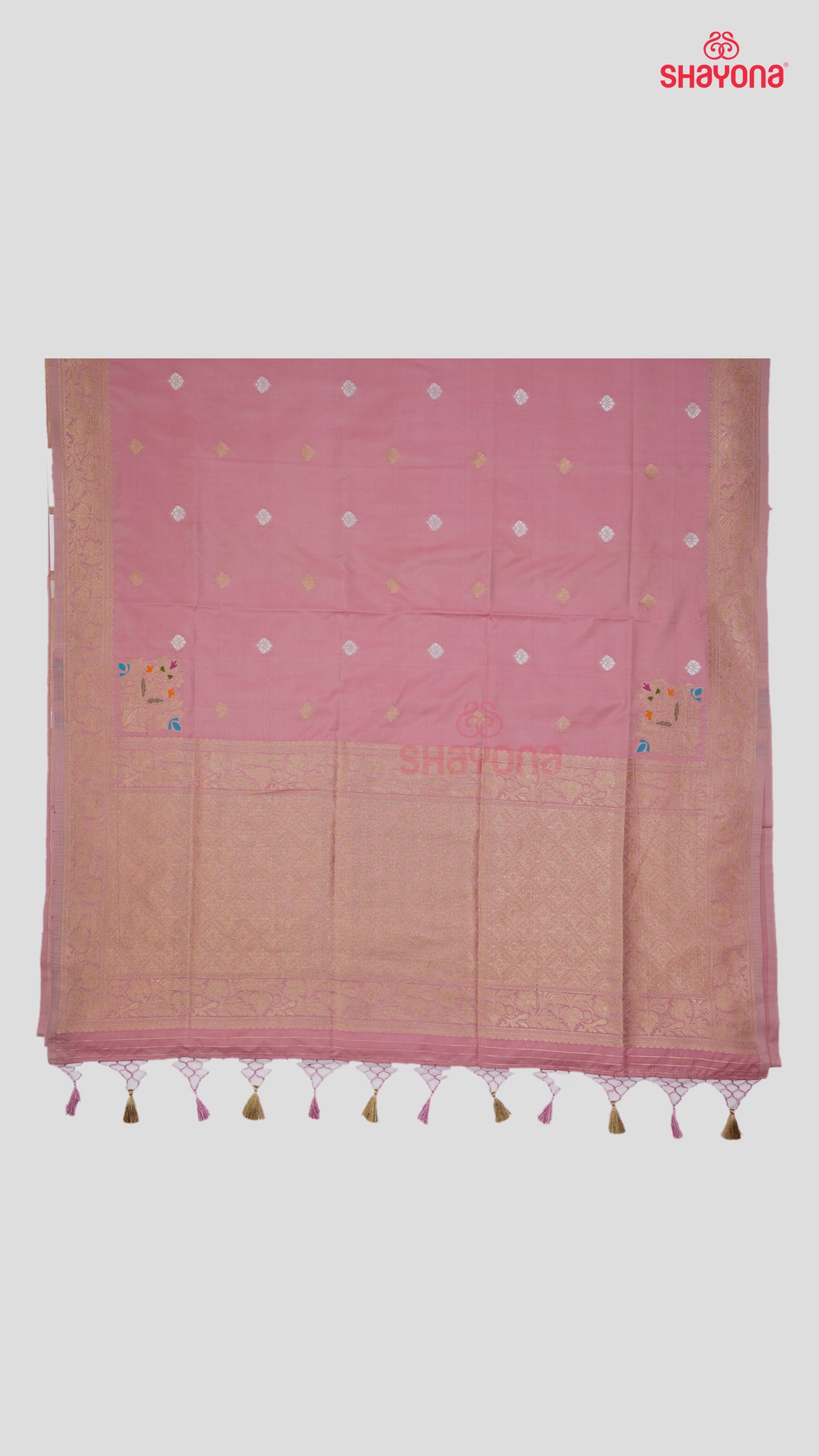 Pink Banarasi Silk Ashavali Saree with Minakari Butta & Nakshi Border