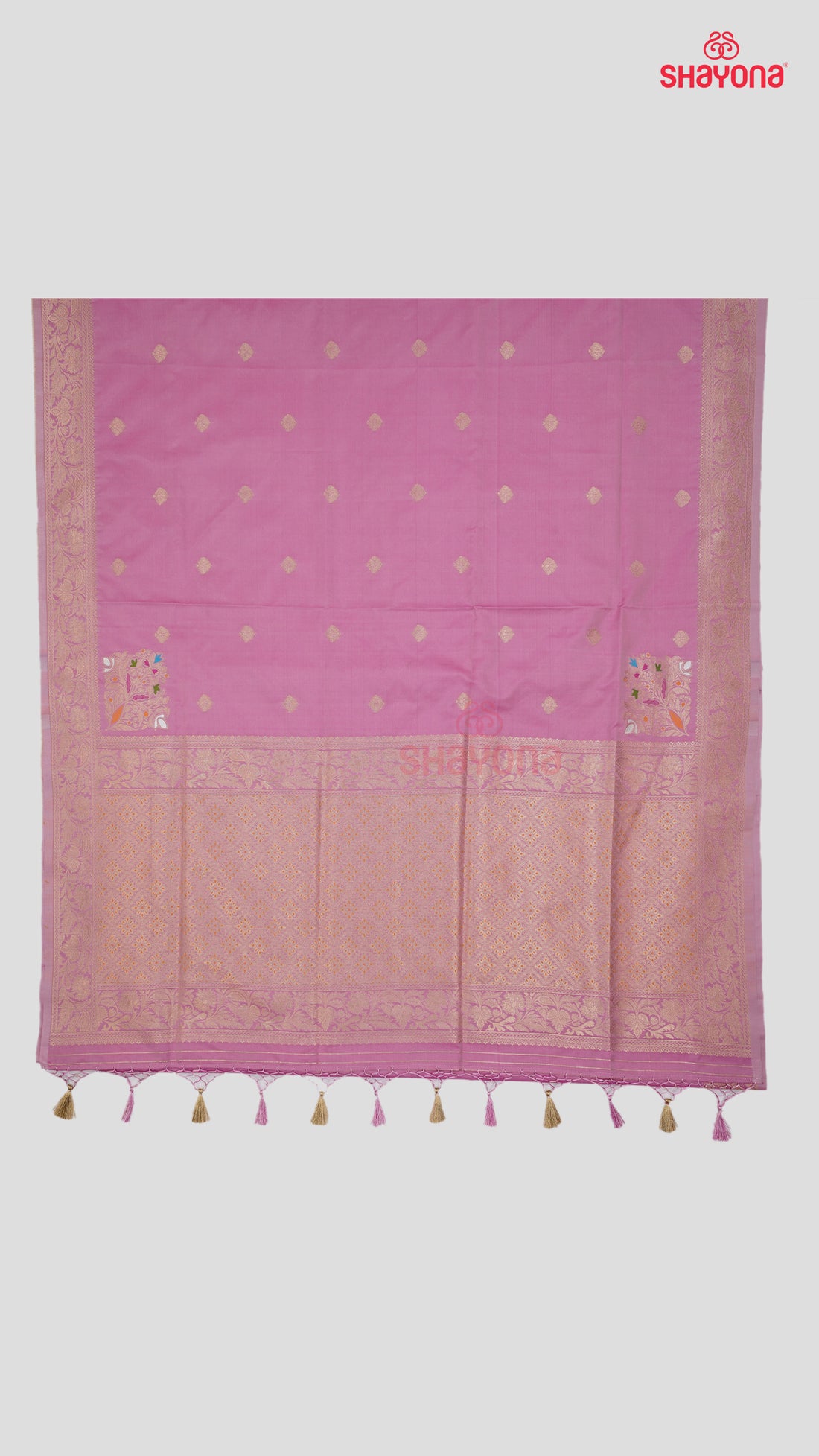 Pink Banarasi Silk Ashavali Saree with Butti Gala, Nakshi Border & Heavy Pallav