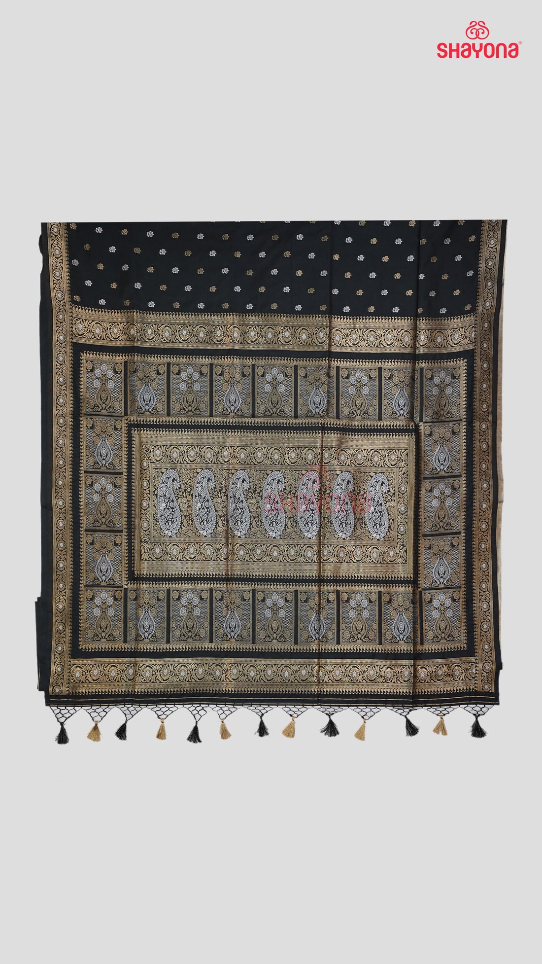 Black Banarasi Silk Ashavali Saree with Minakari Butti Gala, Nakshi Border & Heavy Pallav
