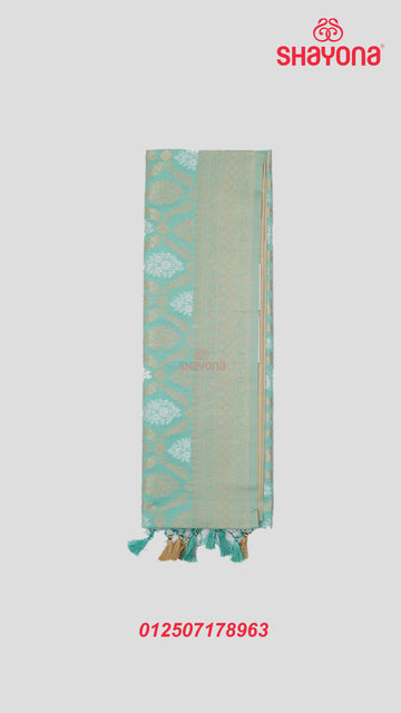 Light Aqua Banarasi Silk Ashavali Saree with Diagonal Minakari Butta Jaal, Nakshi Border & Heavy Pallav