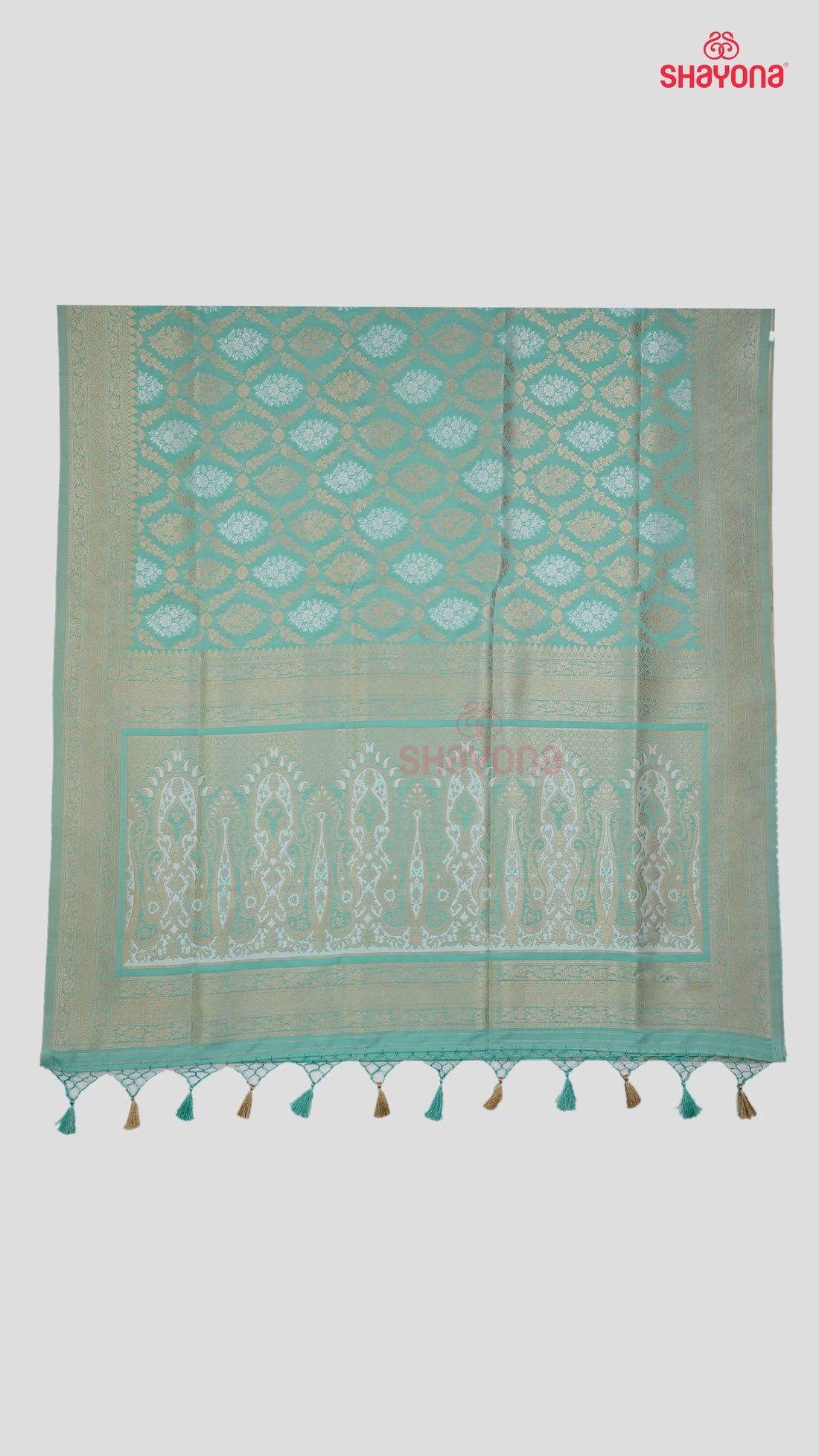 Light Aqua Banarasi Silk Ashavali Saree with Diagonal Minakari Butta Jaal, Nakshi Border & Heavy Pallav