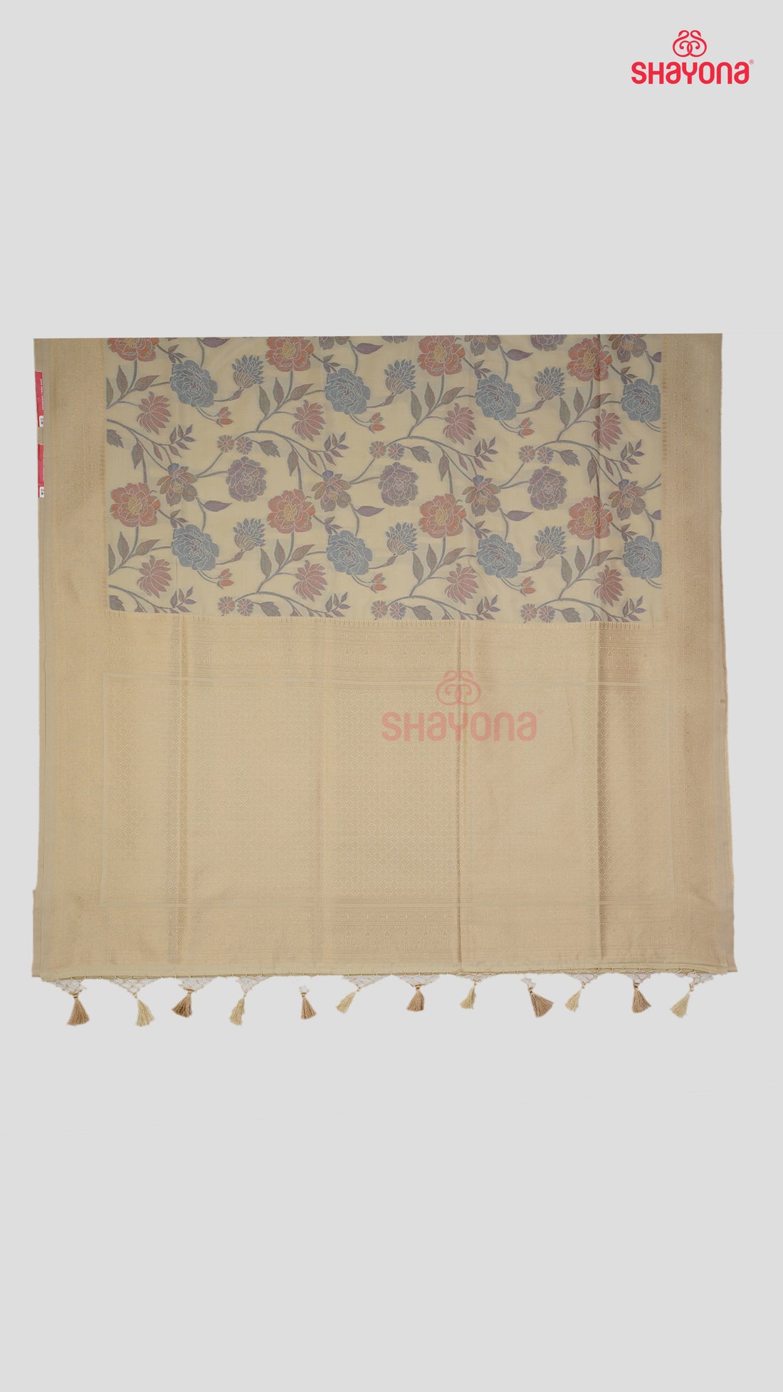 Almond Banarasi Silk Ashavali Saree with Mini Butti, Floral Jaal Gala & Heavy Pallav