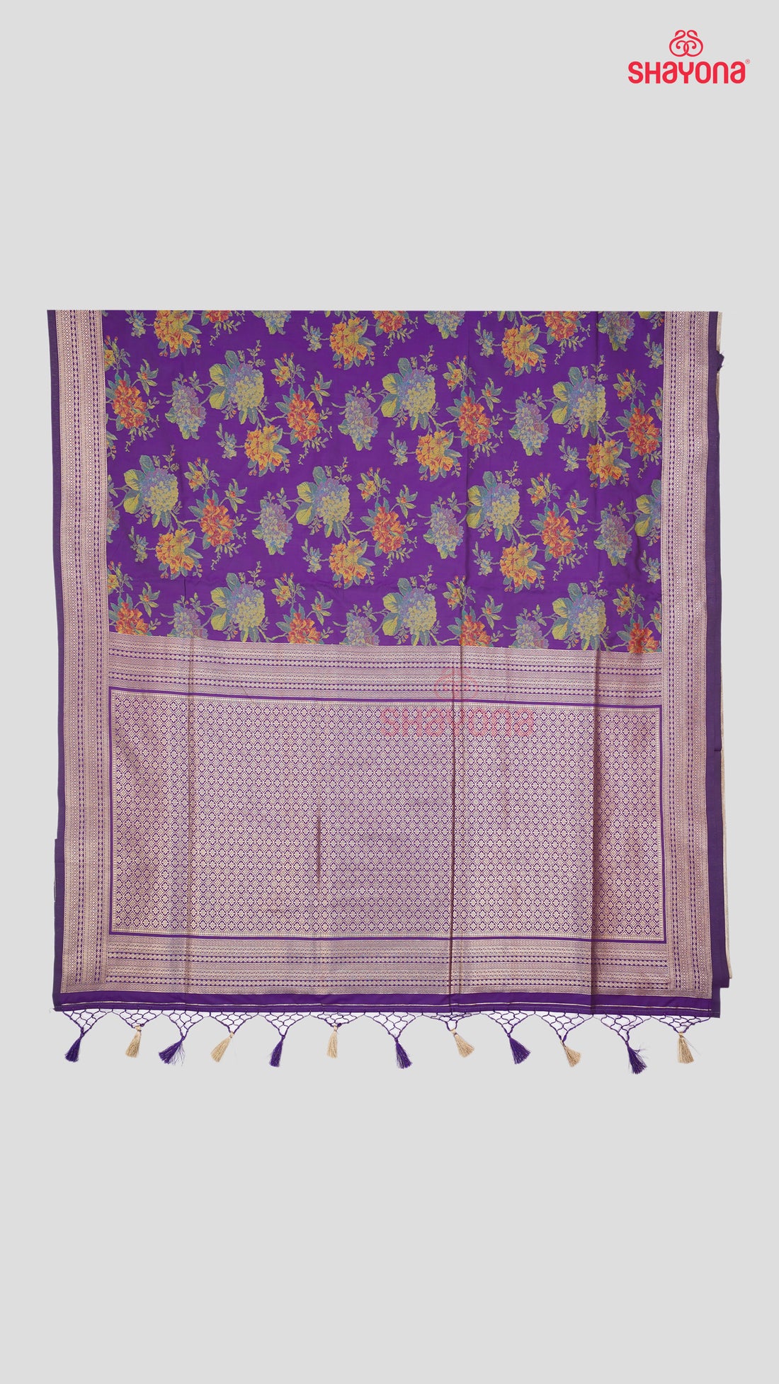 Indigo Banarasi Silk Ashavali Saree with Butti & Floral Jaal Gala