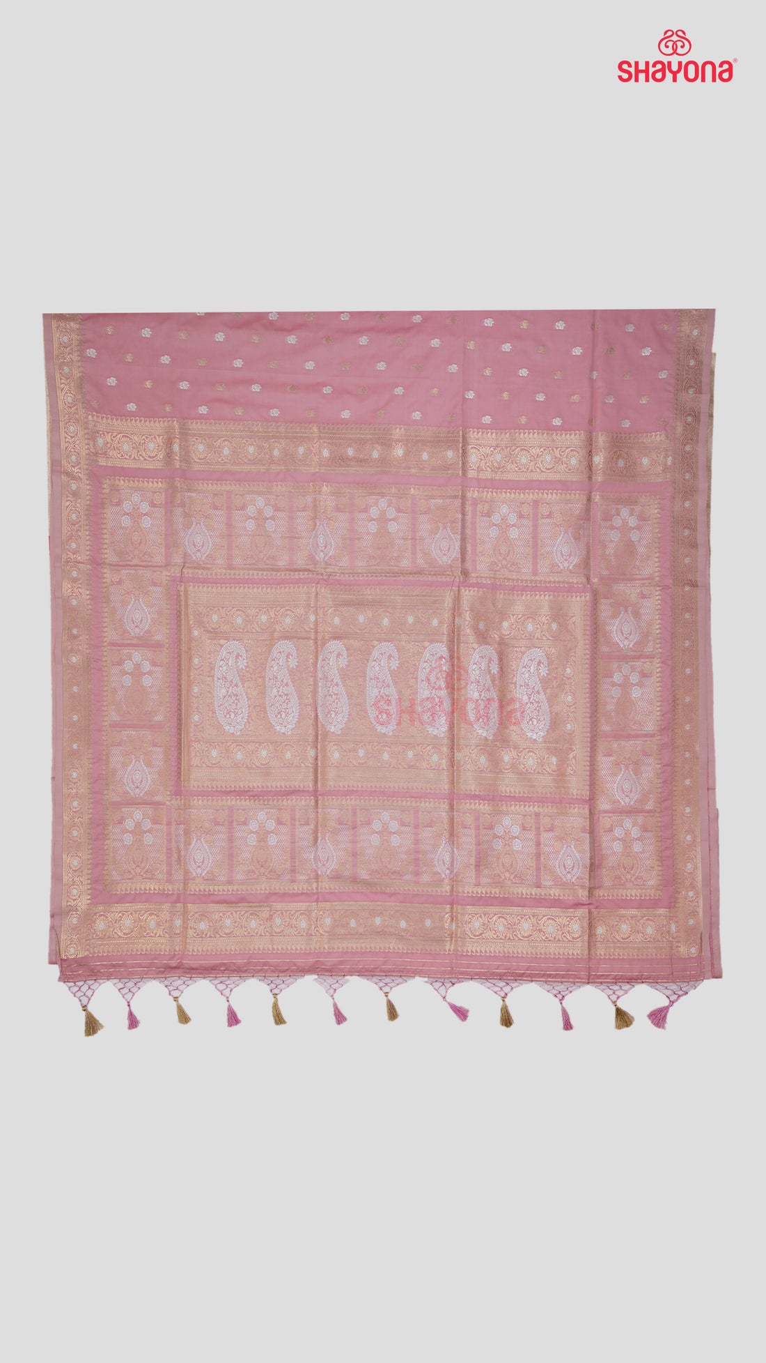 Pink Banarasi Silk Ashavali Saree with Minakari Butti Gala, Nakshi Border & Heavy Pallav