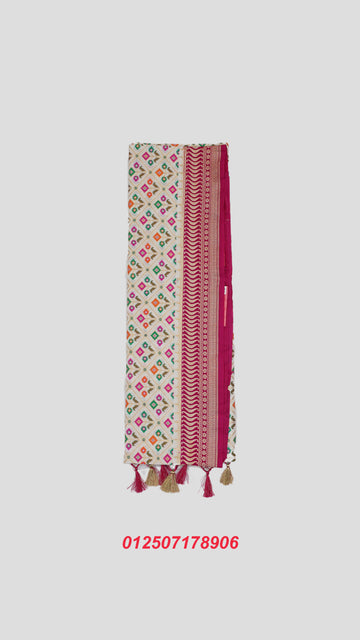 Ivory Banarasi Silk Ashavali Saree with Minakari Butta & Jaal in Diagonal Gala, Dark Pink Nakshi Border & Heavy Pallav