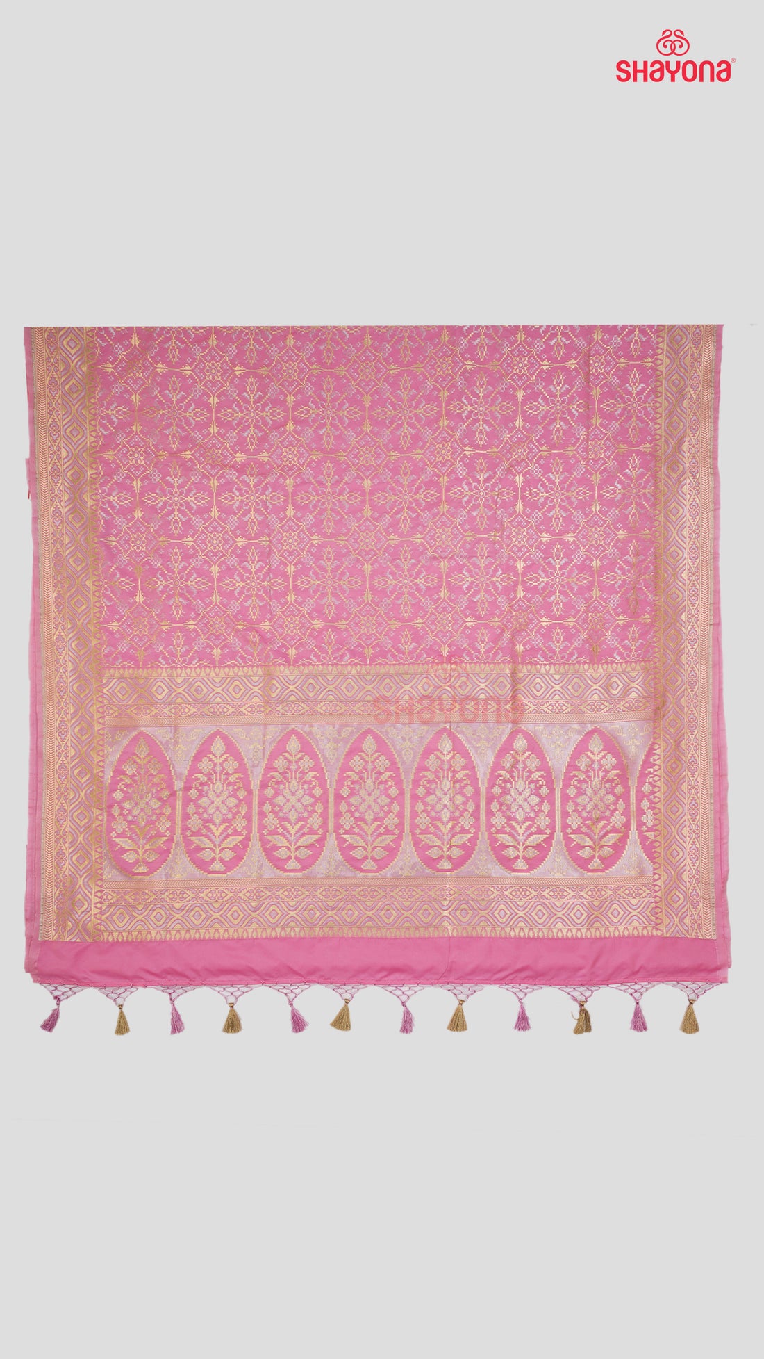 Pink Banarasi Silk Ashavali Saree with Minakari Jaal in Gala, Nakshi Border & Heavy Pallav