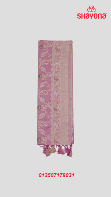Pink Banarasi Silk Ashavali Saree with All-Over Jaal, Minakari Butta in Gala & Nakshi Border