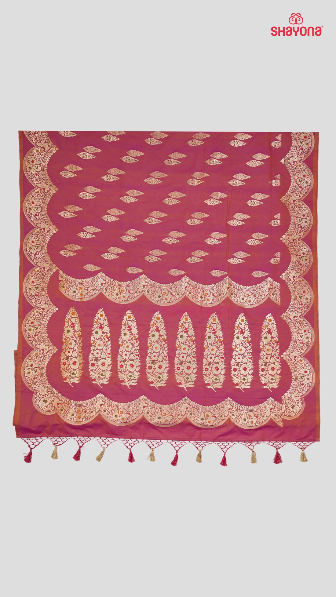 Magenta Banarasi Silk Ashavali Saree with Minakari Butta in Gala, Nakshi Border & Heavy Pallav